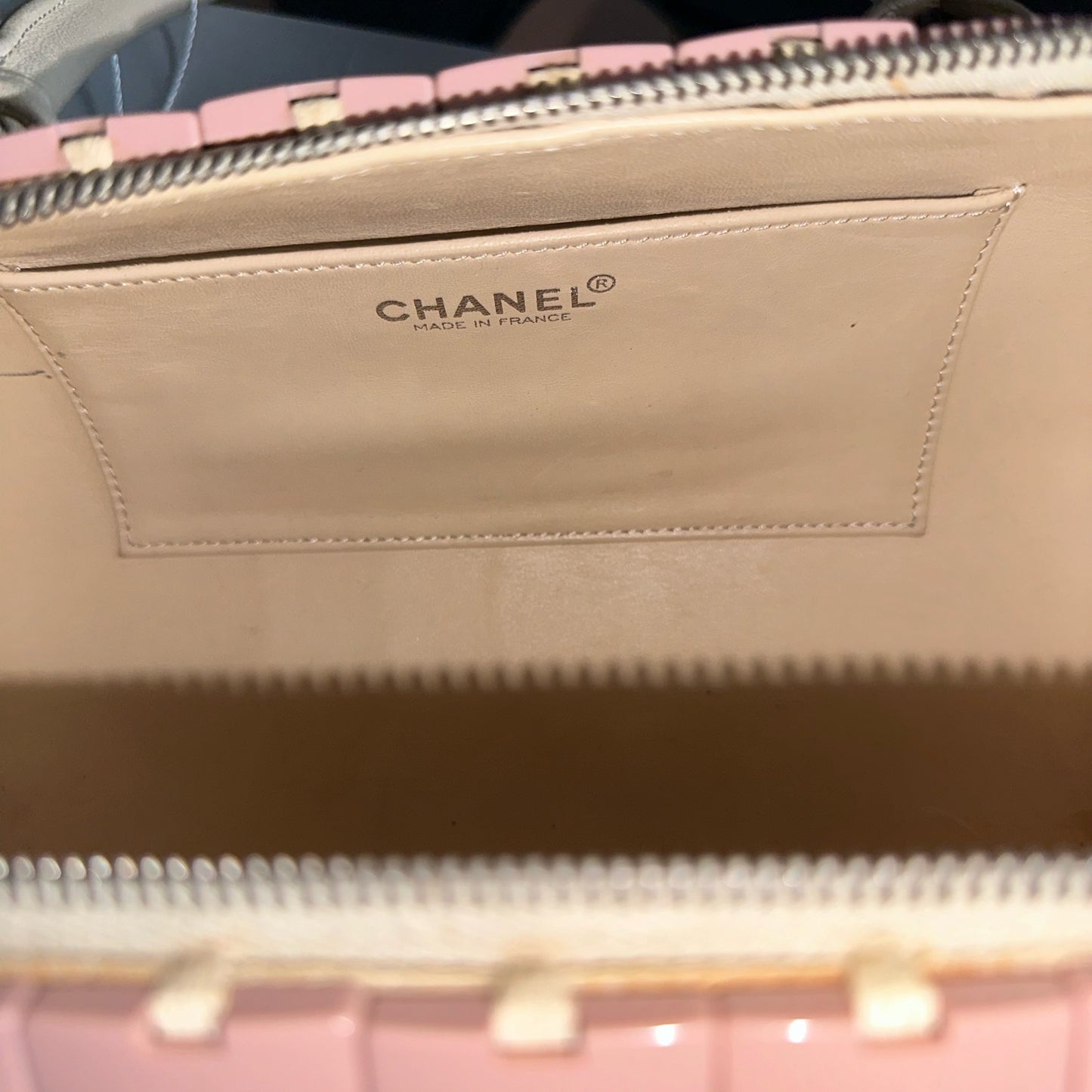 RARE Chanel Pink Puzzle Tiles Logo Barrel Cylinder Bag