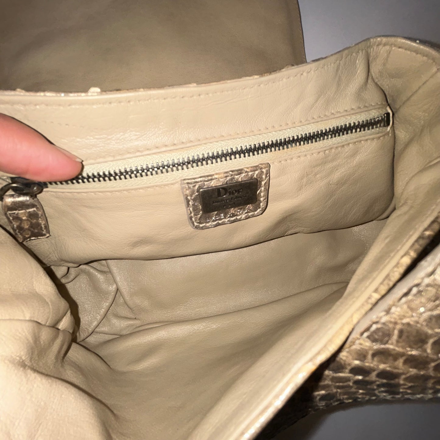 RARE Christian Dior Beige Shimmer Python Leather Mini Gaucho Saddle Bag