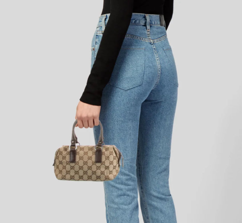 Gucci Brown Canvas Monogram Mini Boston Bag