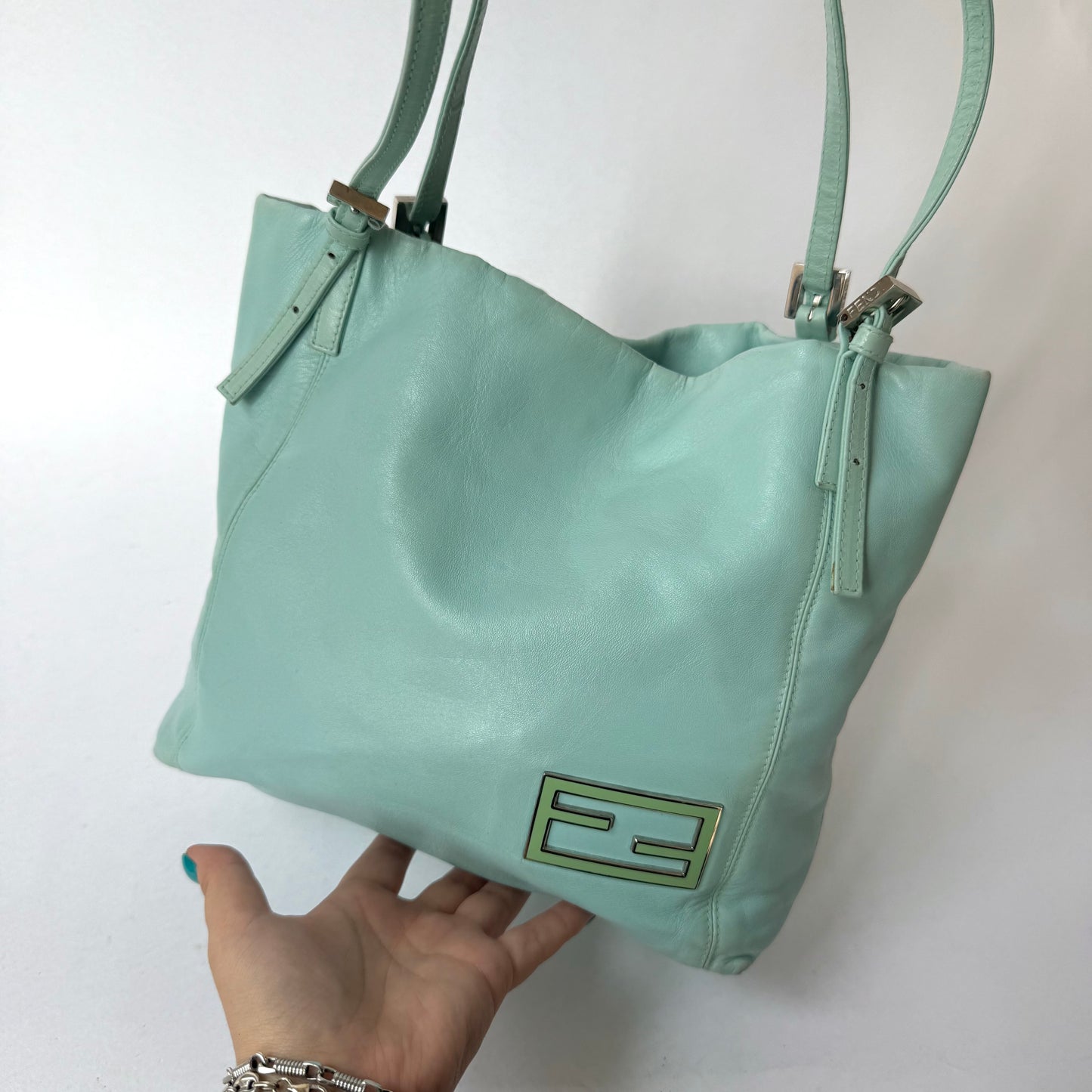 Fendi Teal Leather Shoulder Bag