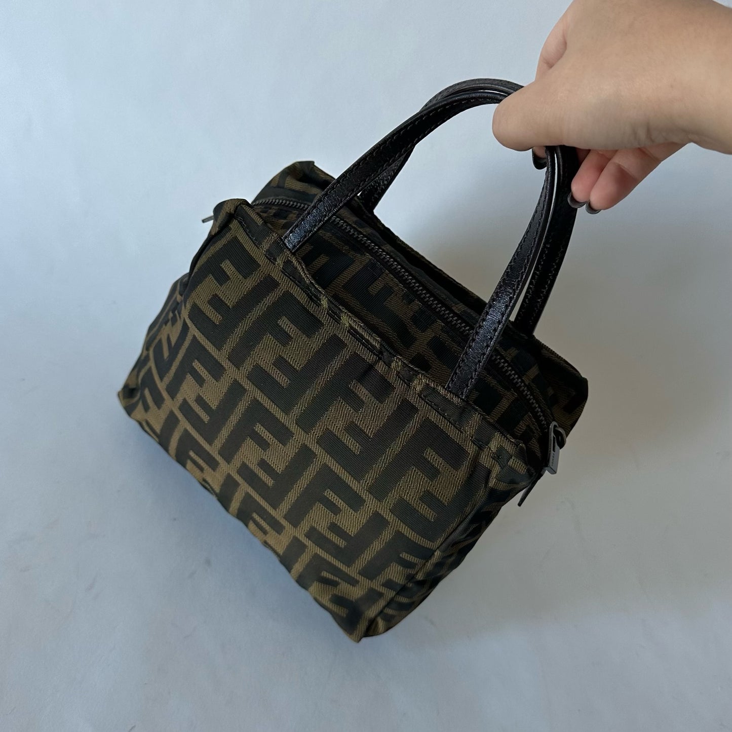 Fendi Brown Nylon Zucca Mini Top Handle Tote