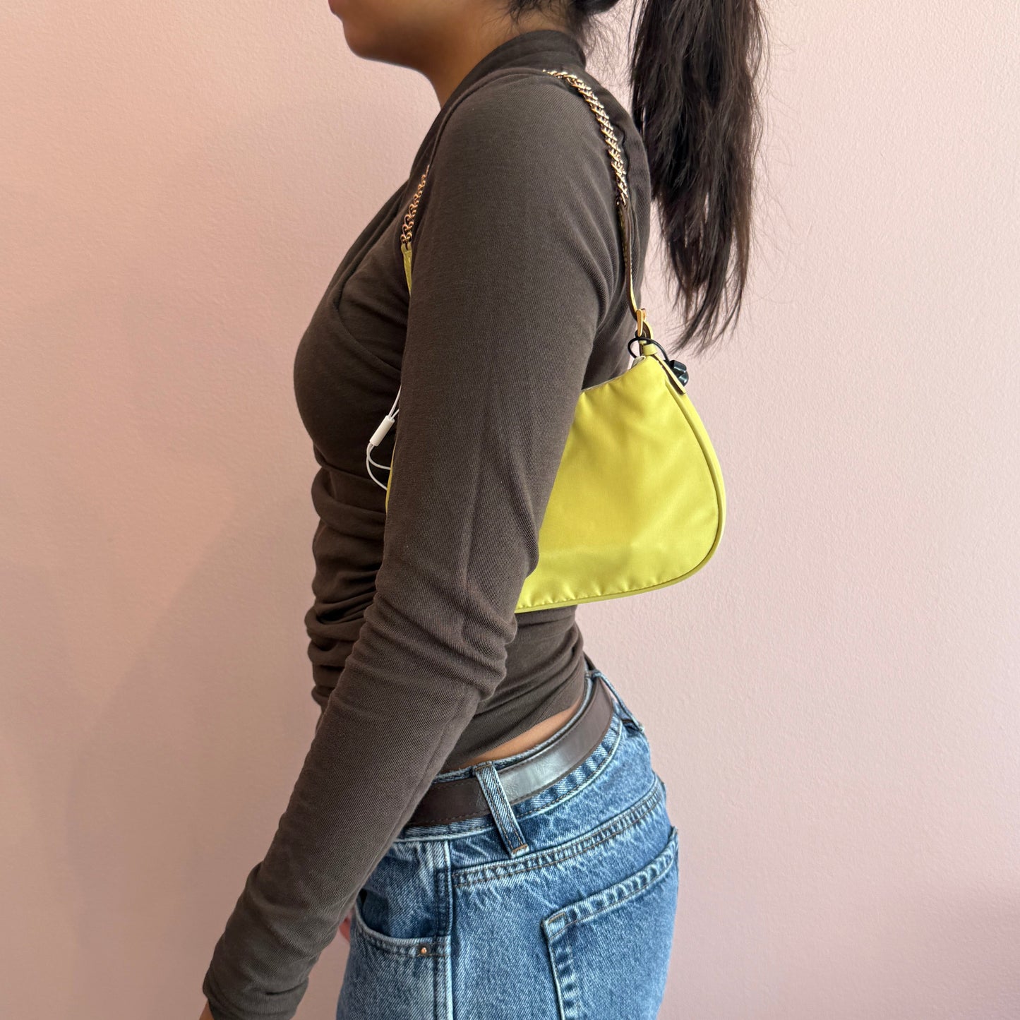 Prada Chartreuse Nylon Mini Handle Handle Bag