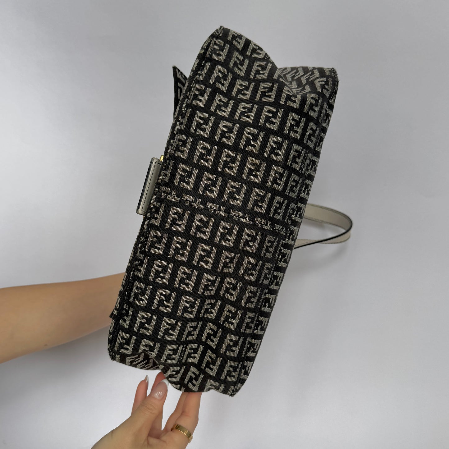 Fendi Zucchino Monogram White Leather Mama Baguette