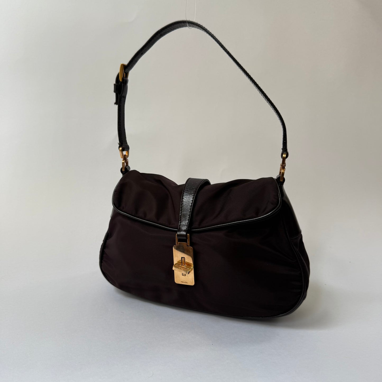 Prada Brown Nylon Reversible Turn Lock Shoulder Bag
