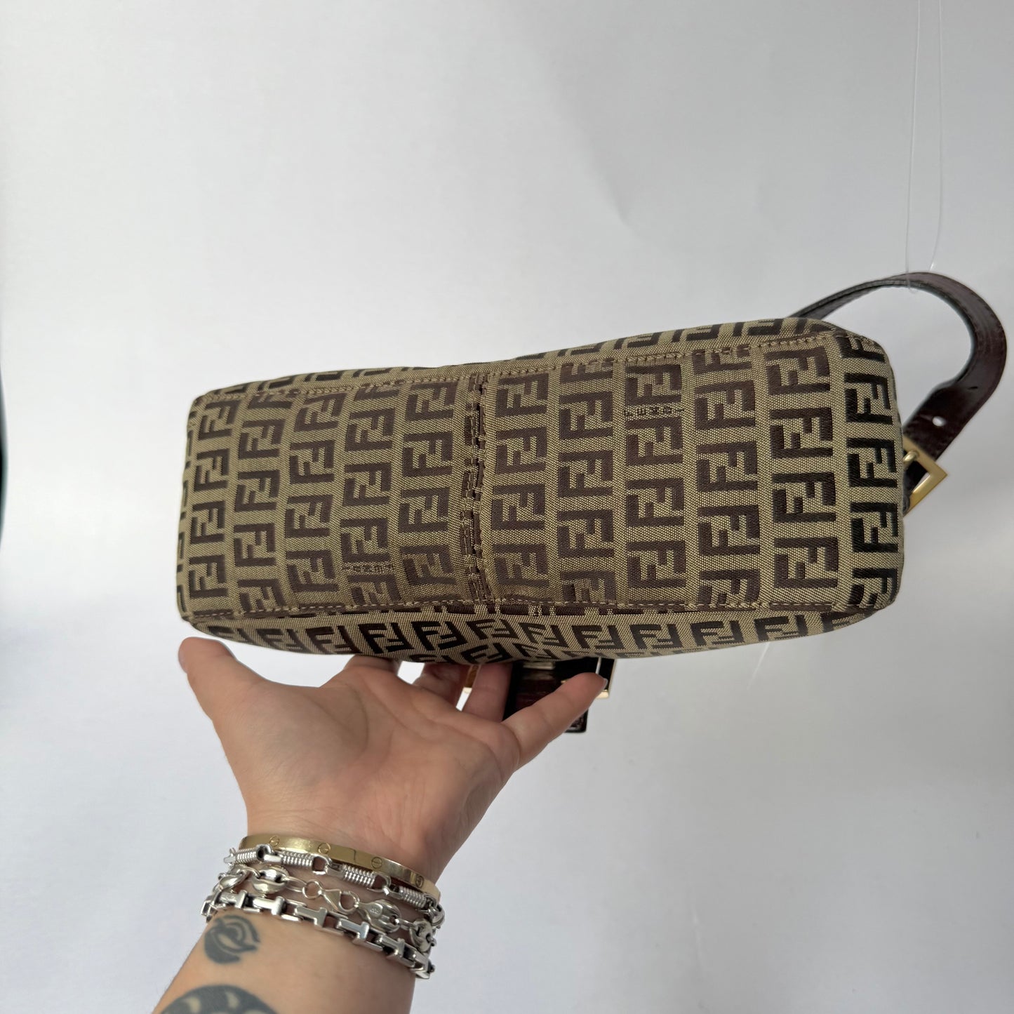 Fendi Brown Zucchino Round Flap Baguette