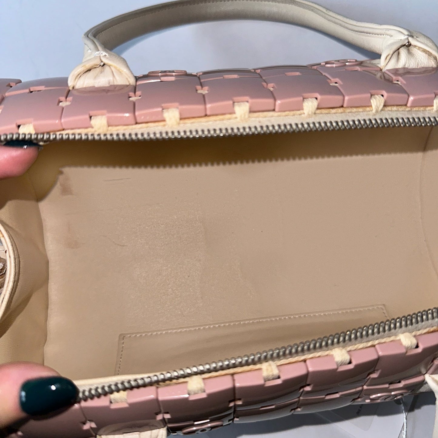 RARE Chanel Pink Puzzle Tiles Logo Barrel Cylinder Bag