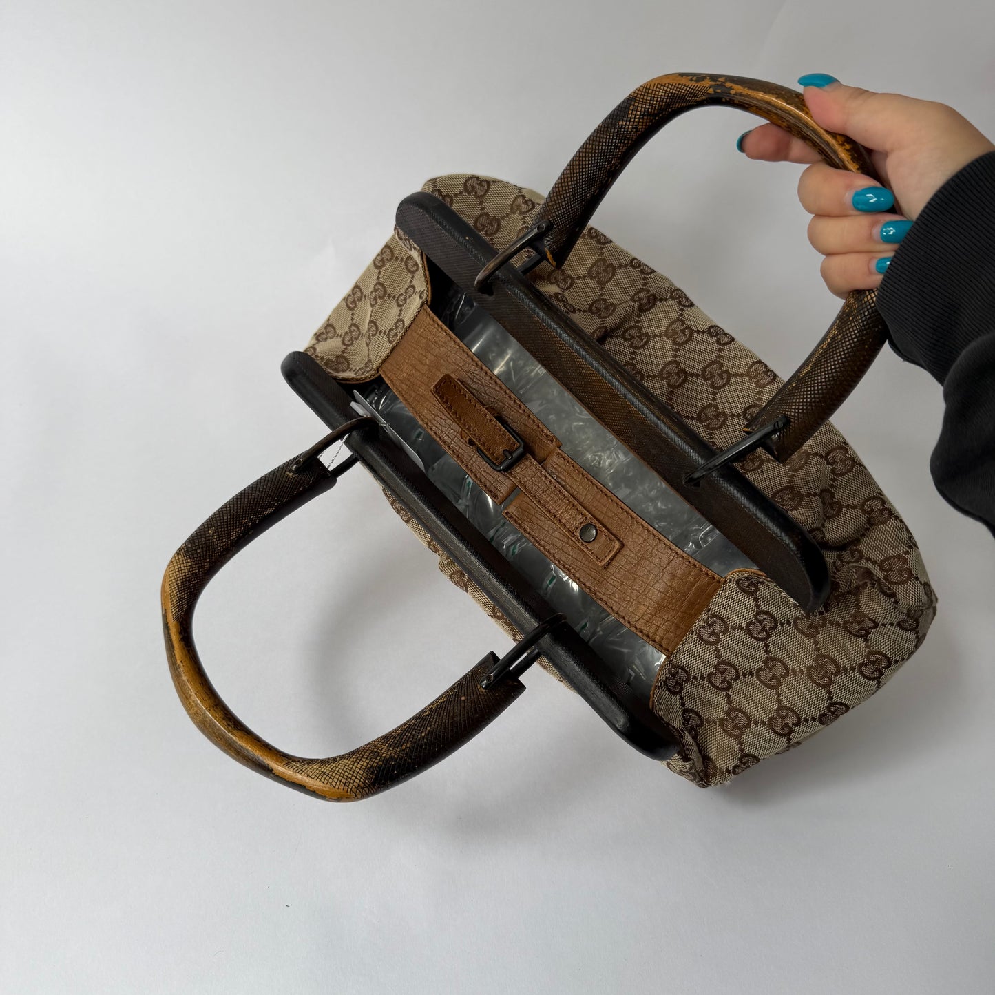 Gucci Brown Monogram Wooden Handle Bag