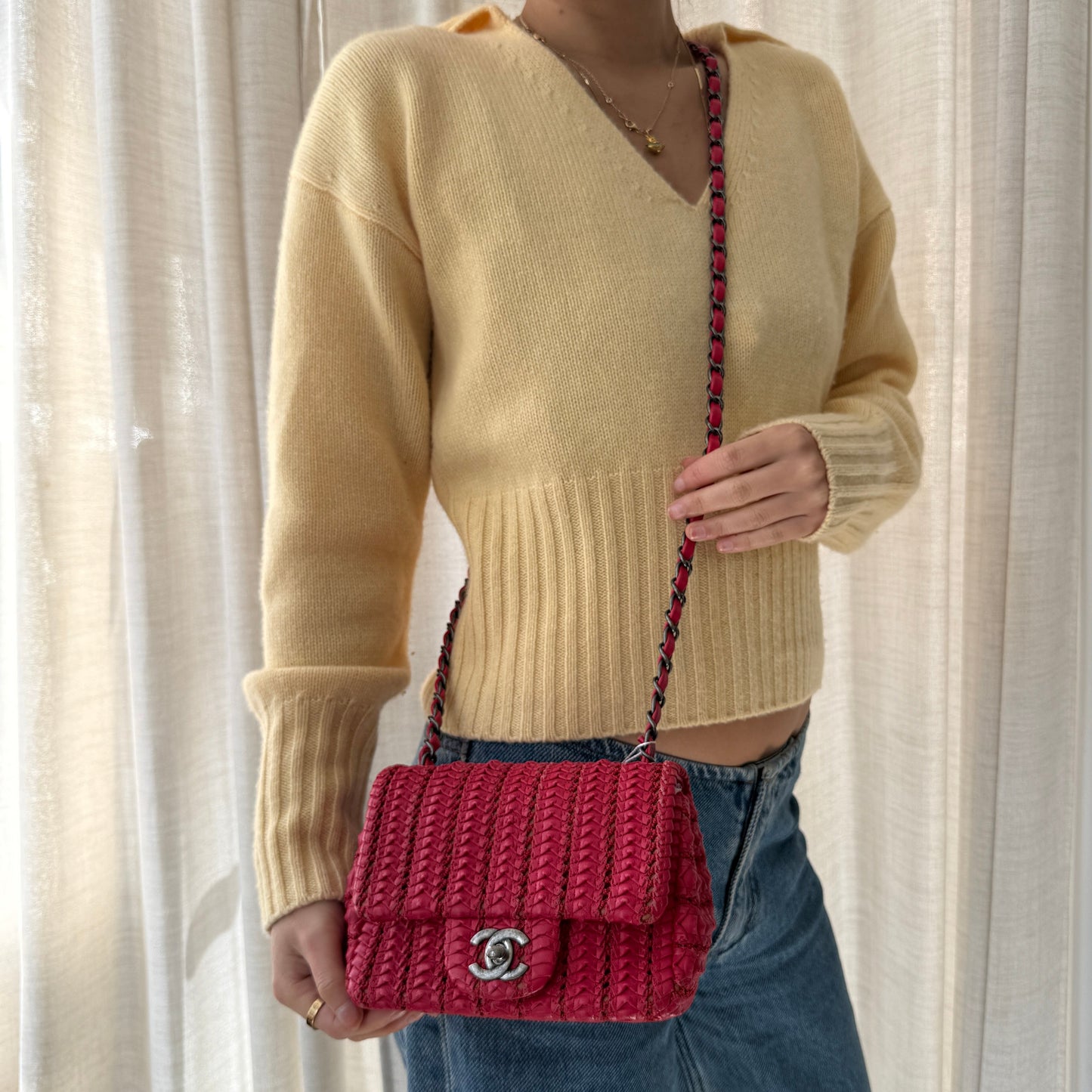 Chanel Hot Pink Mini Paris-Seoul Crochet Lambskin Square Flap Bag
