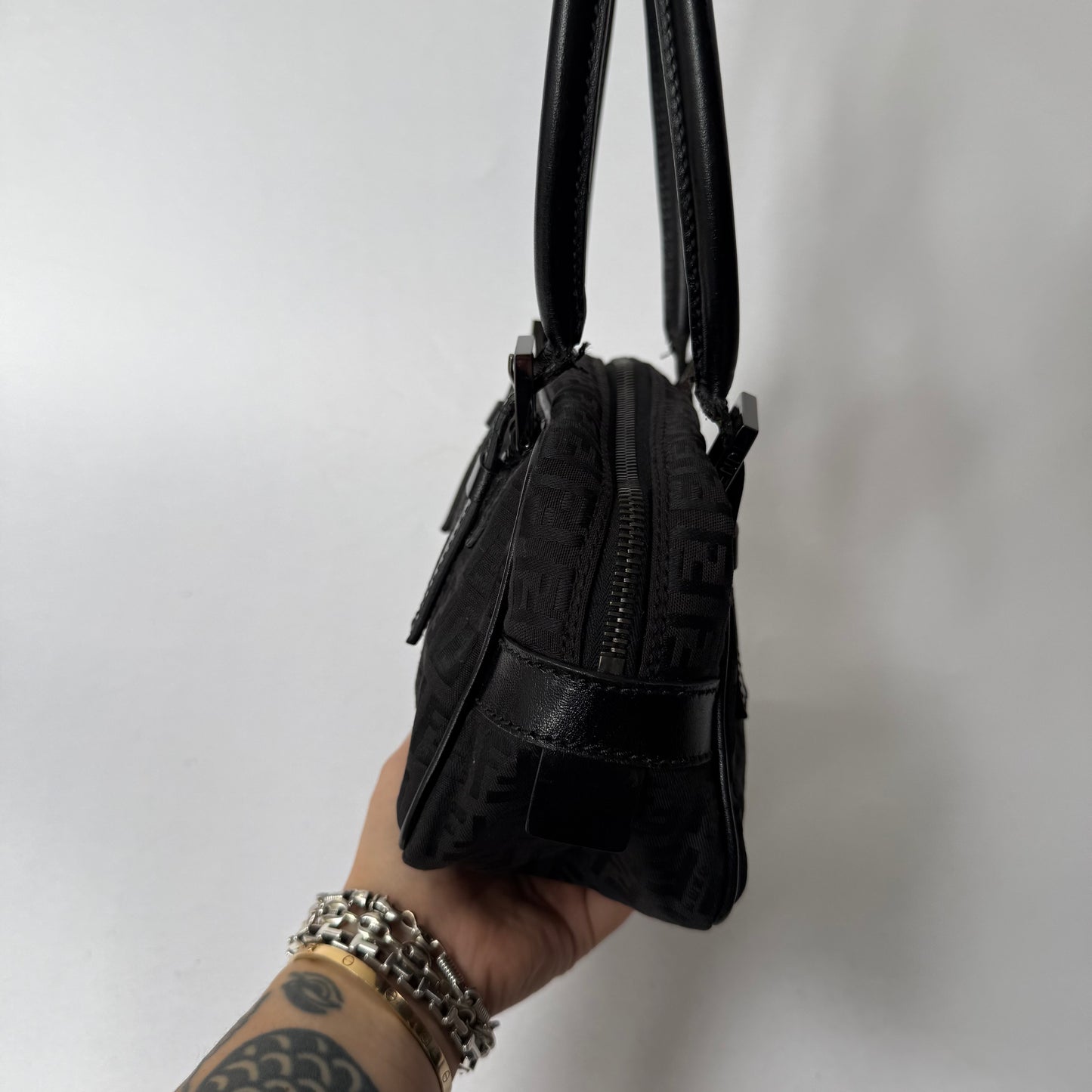 Fendi Black Zucchino Canvas Small Boston Bag