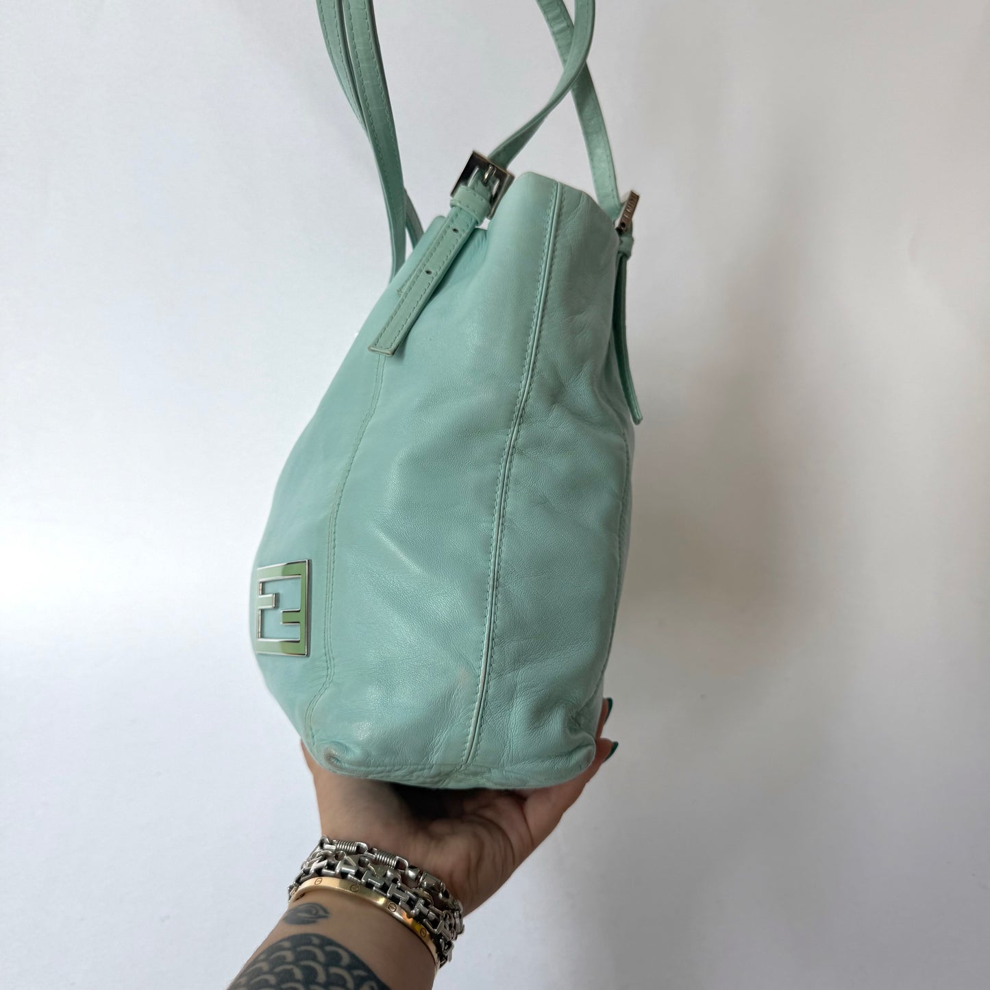 Fendi Teal Leather Shoulder Bag