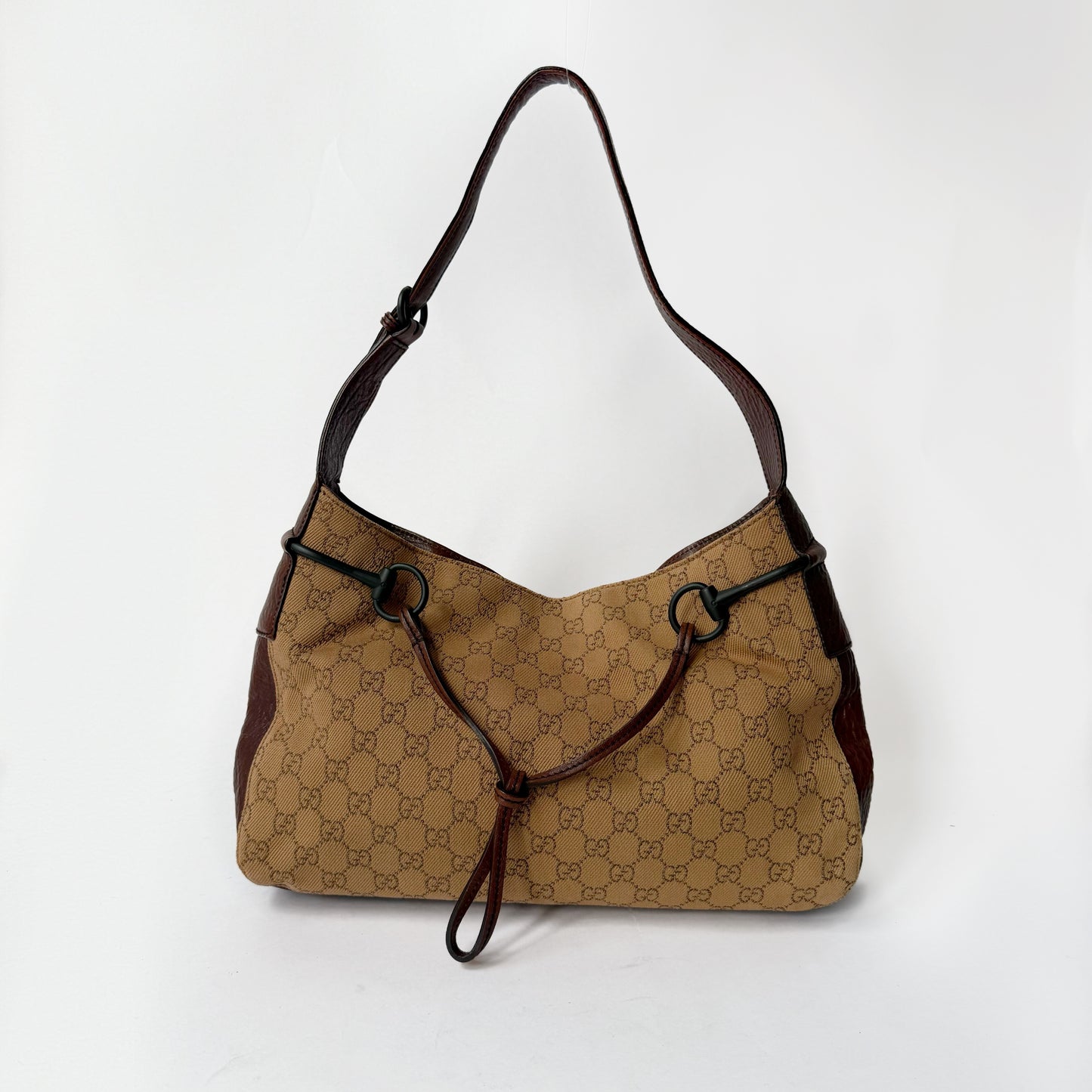 Gucci Brown Monogram Canvas Horsebit Shoulder Bag