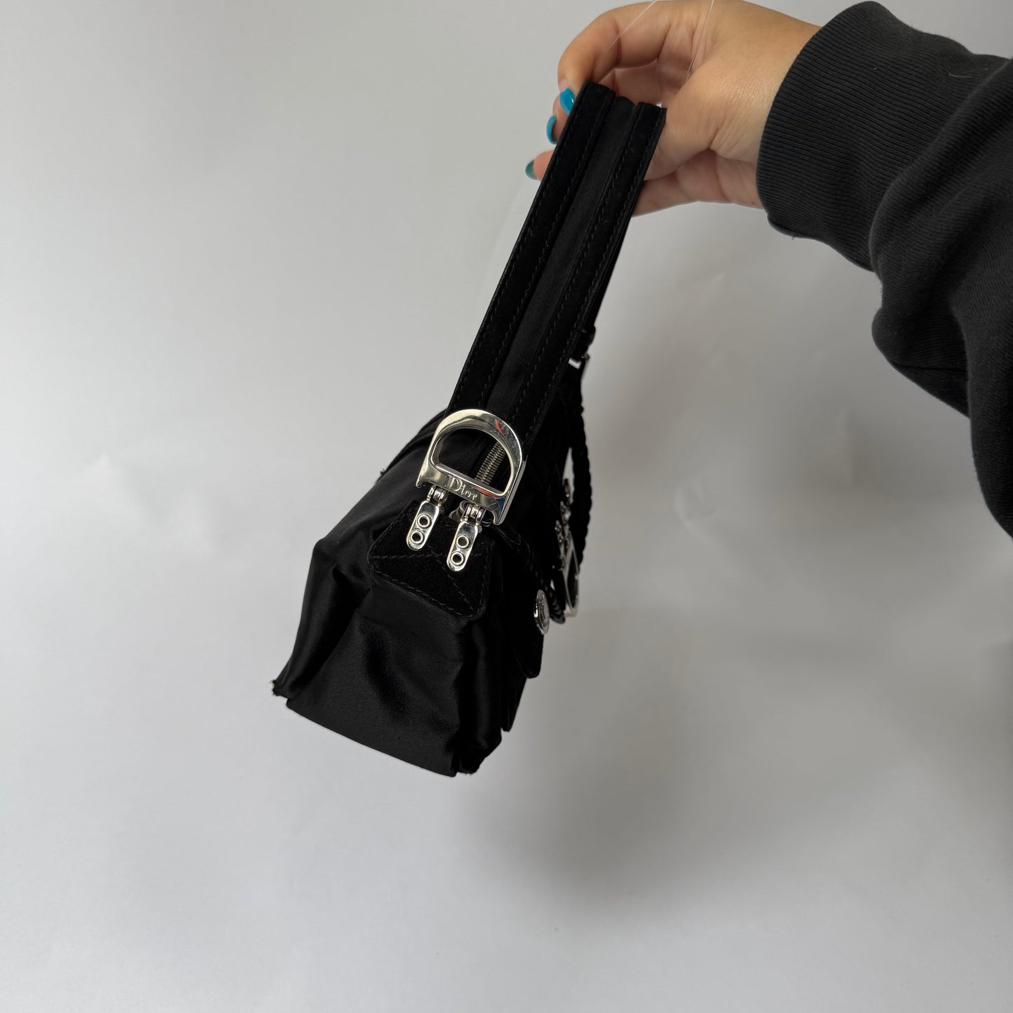 NEW Christian Dior Black Mini Satin Flight Bag