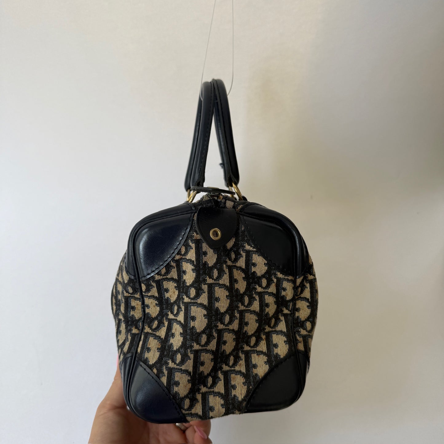 Christian Dior Navy Trotter Canvas Small Boston Bag