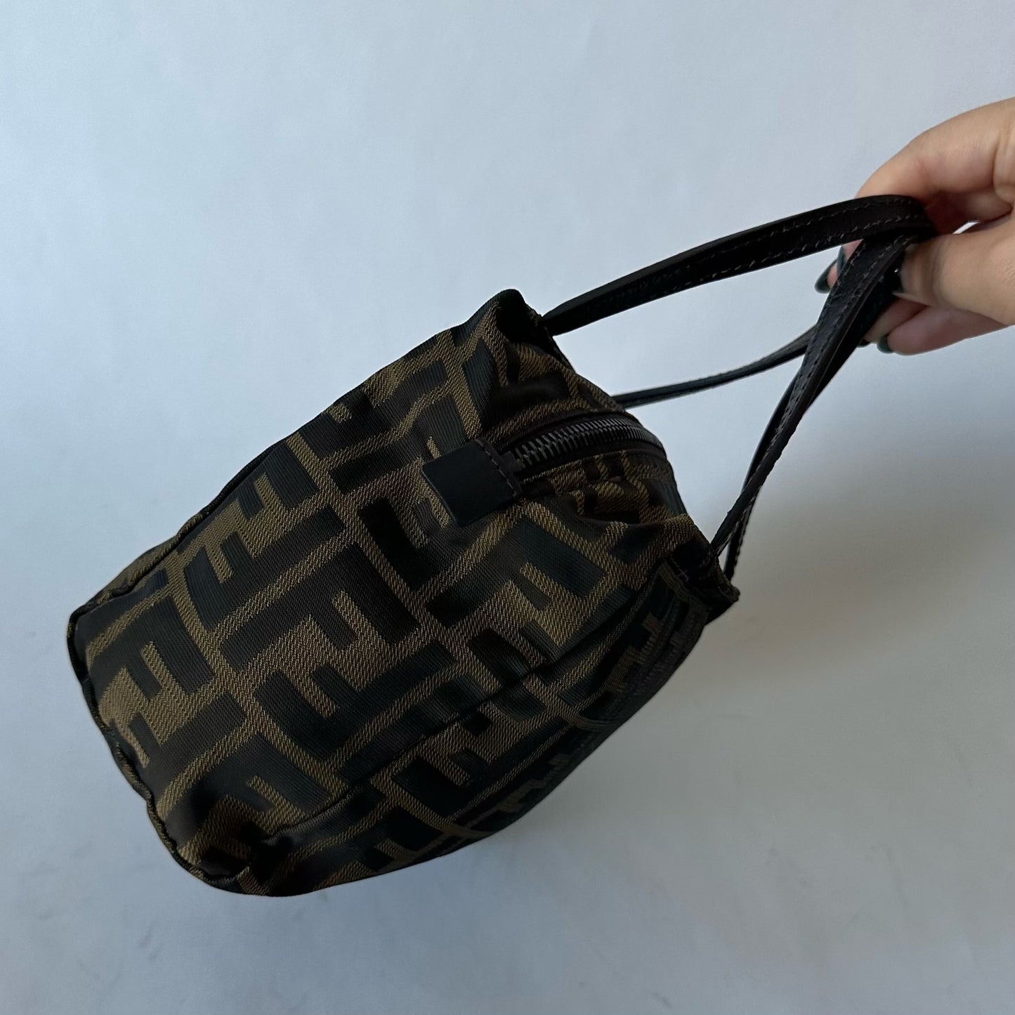 Fendi Brown Nylon Zucca Mini Top Handle Tote