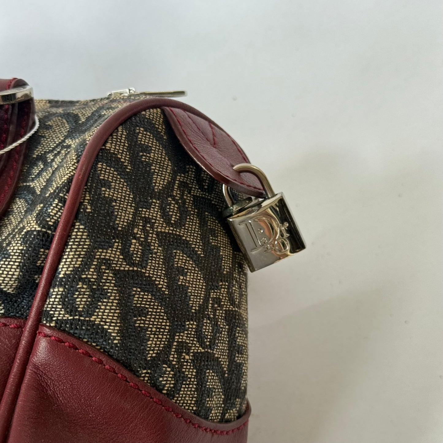 Christian Dior Trotter Burgundy Trim Boston Bag