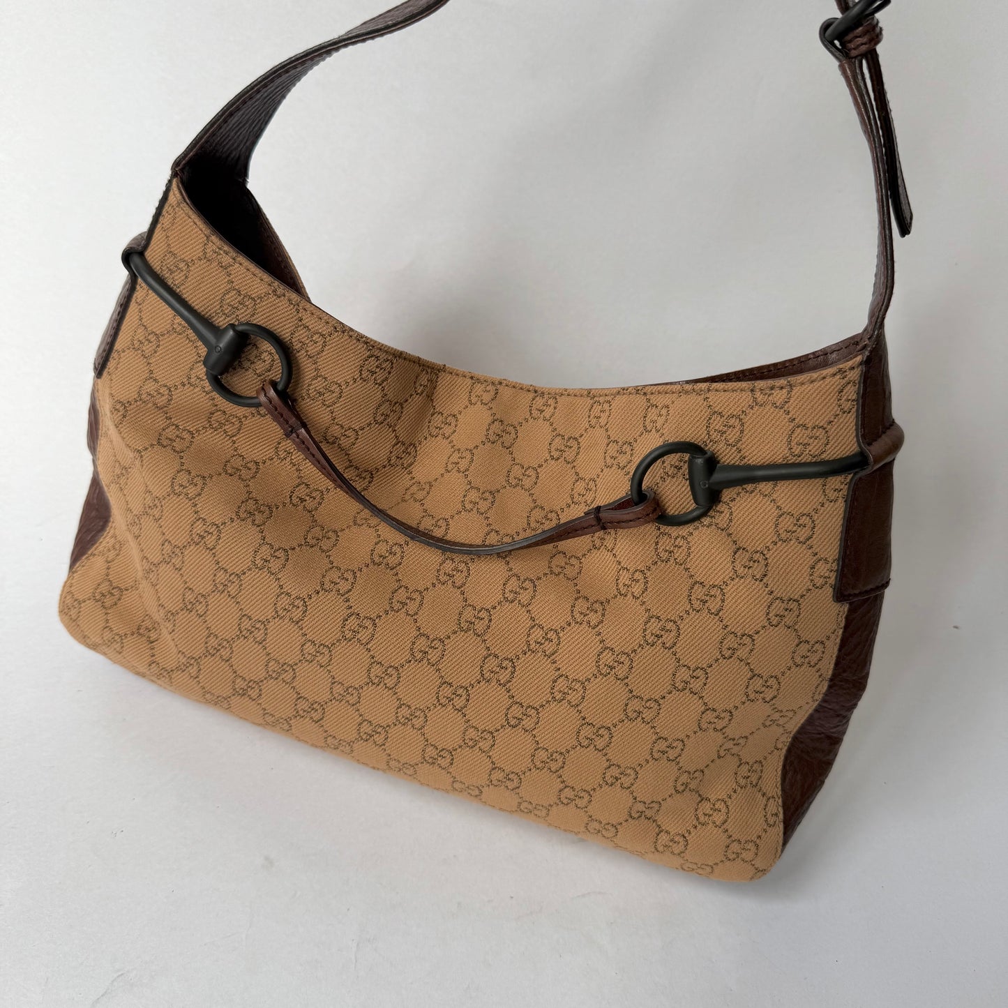 Gucci Brown Monogram Canvas Horsebit Shoulder Bag