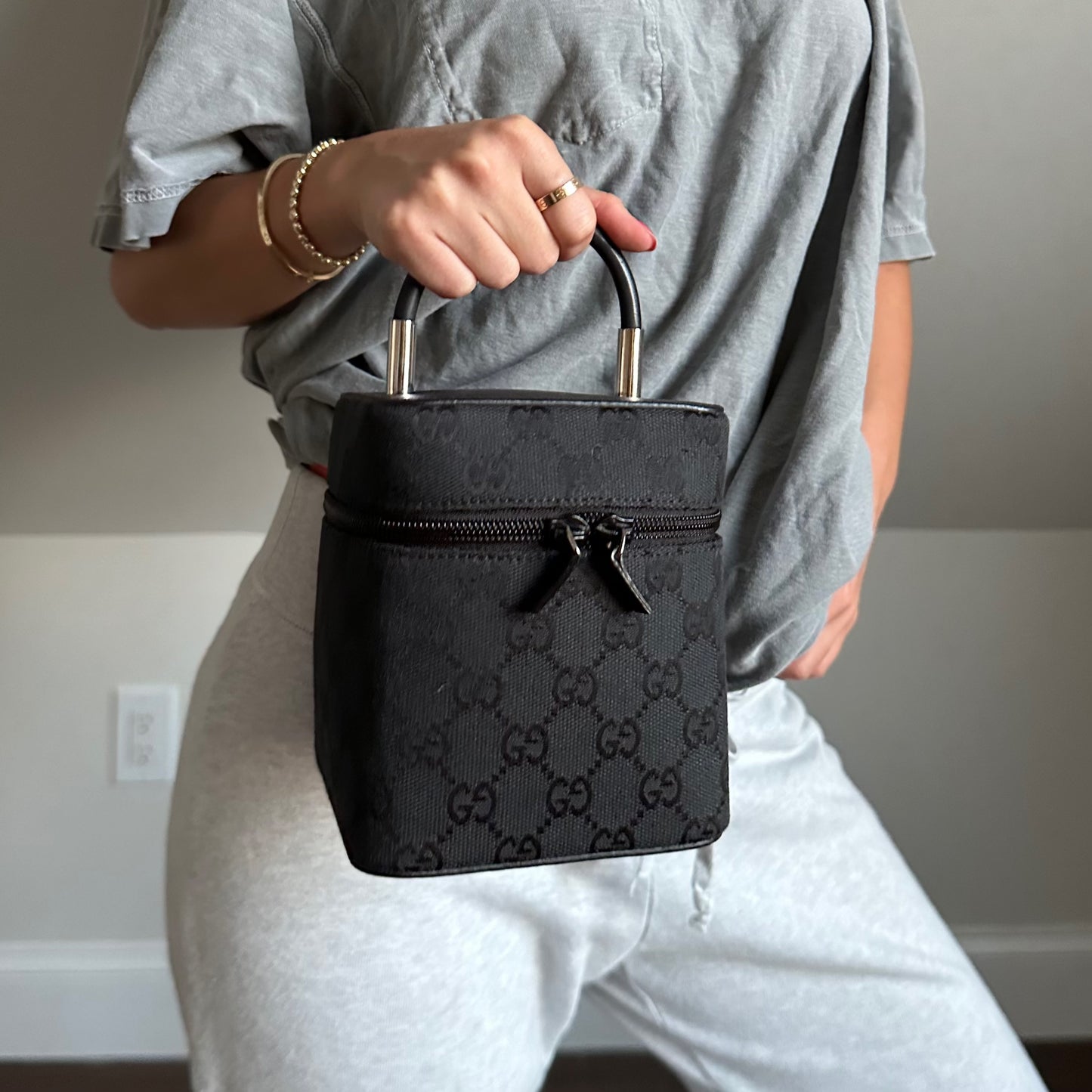 Gucci Black Monogram Box Vanity Bag