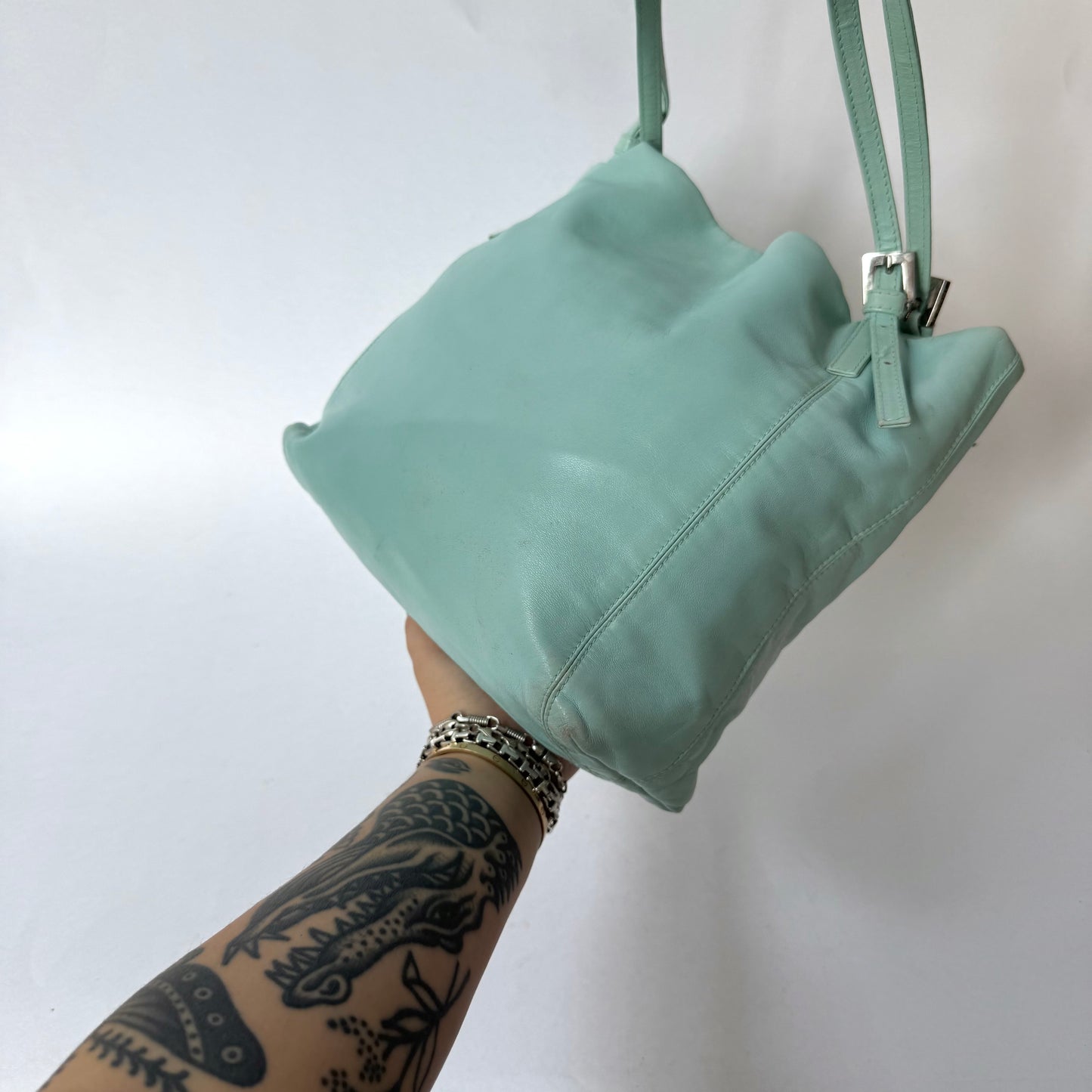 Fendi Teal Leather Shoulder Bag
