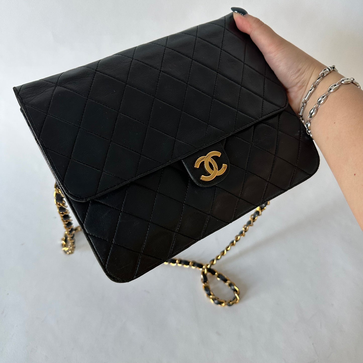 Chanel Black 80’s Quilted 18k GP Hardware Square Flap