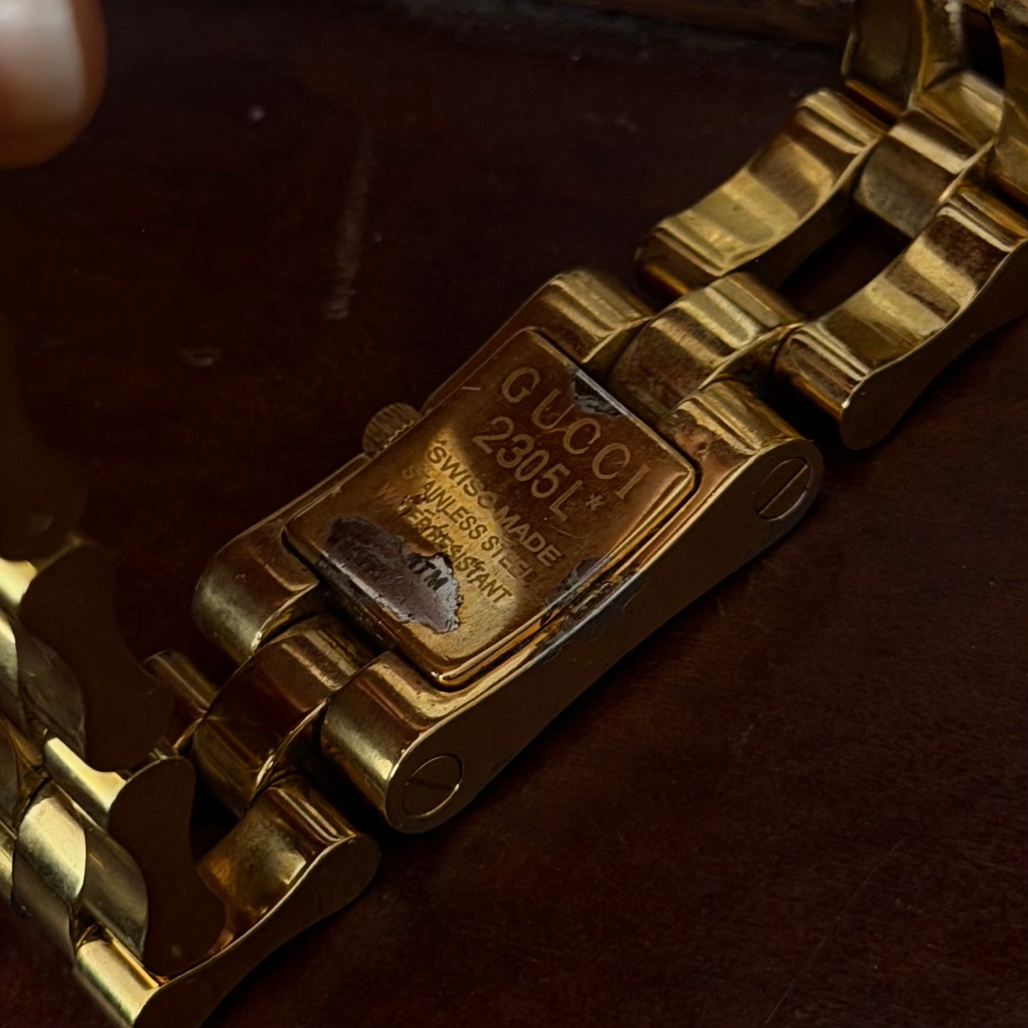 Gucci Gold Plated Square White Dial Watch