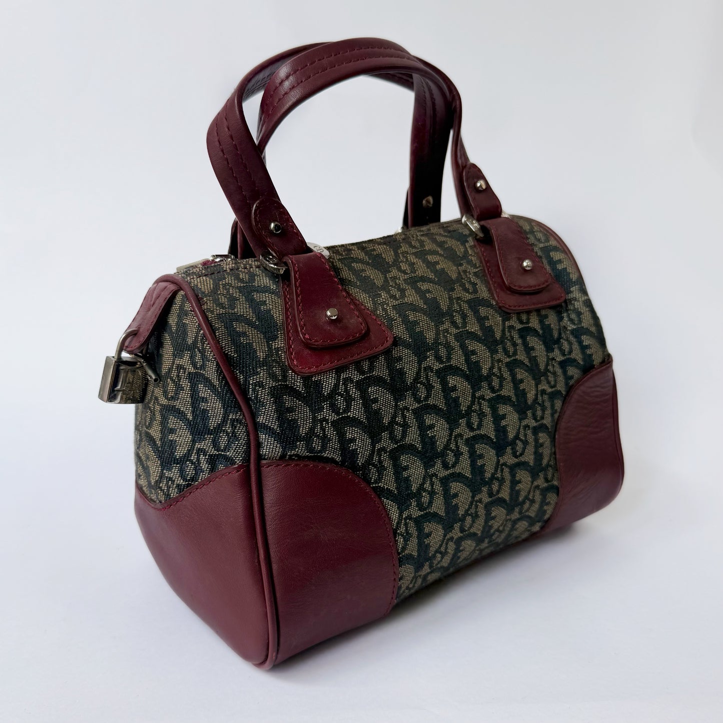 Christian Dior Trotter Burgundy Trim Boston Bag