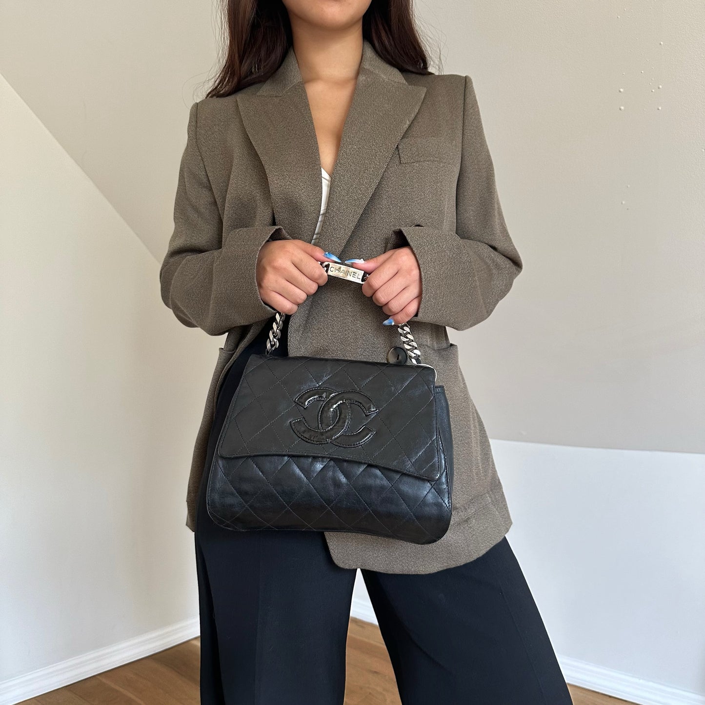 Chanel Black Lambskin Quilted ID Bracelet Flap