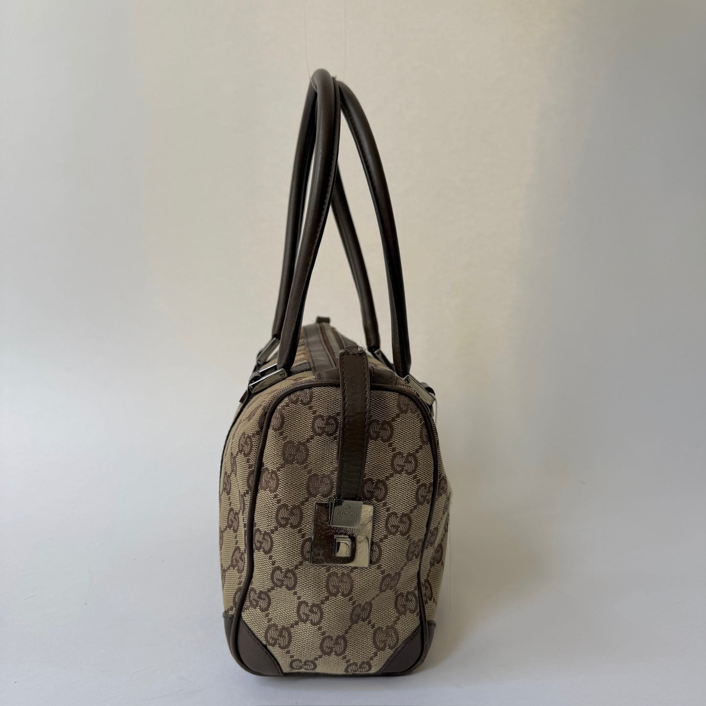 Gucci Brown Canvas Monogram Boston Bag
