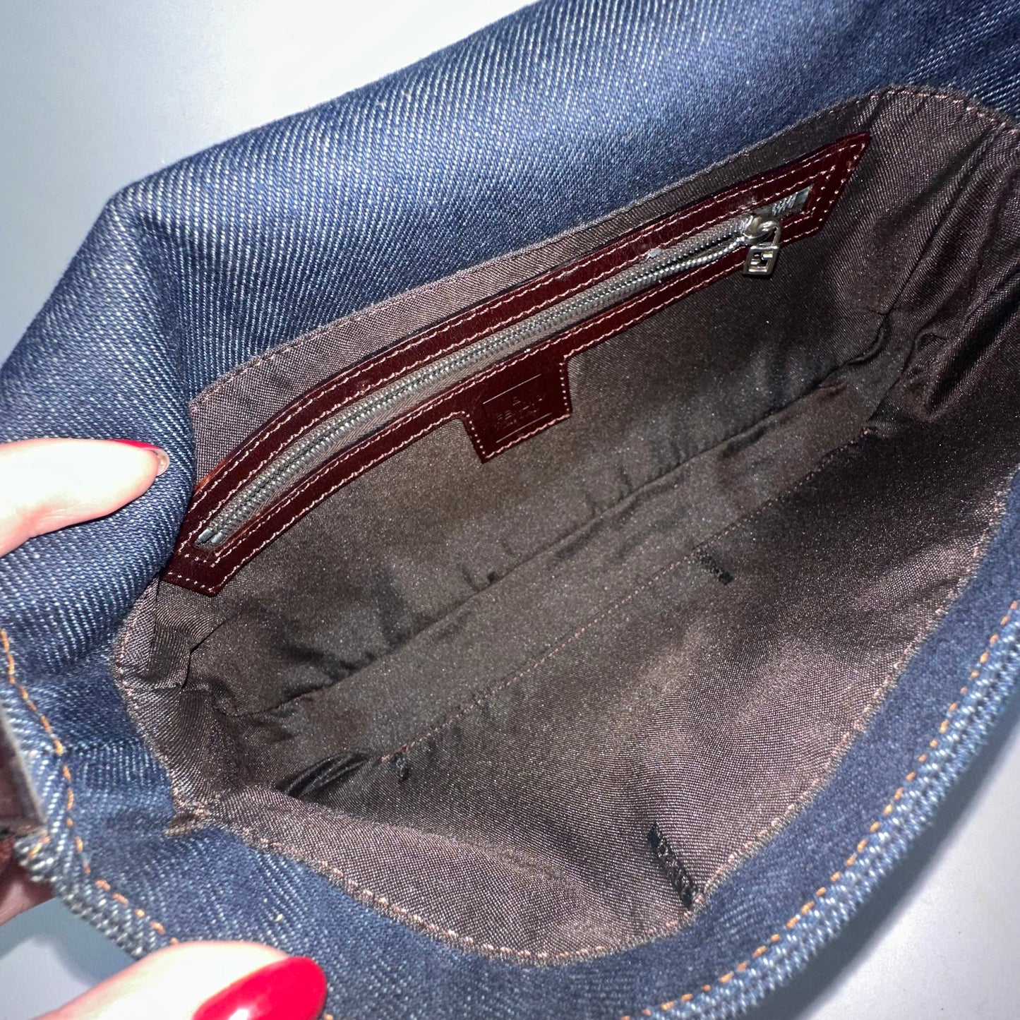 Fendi Denim Classic Baguette Shoulder Bag