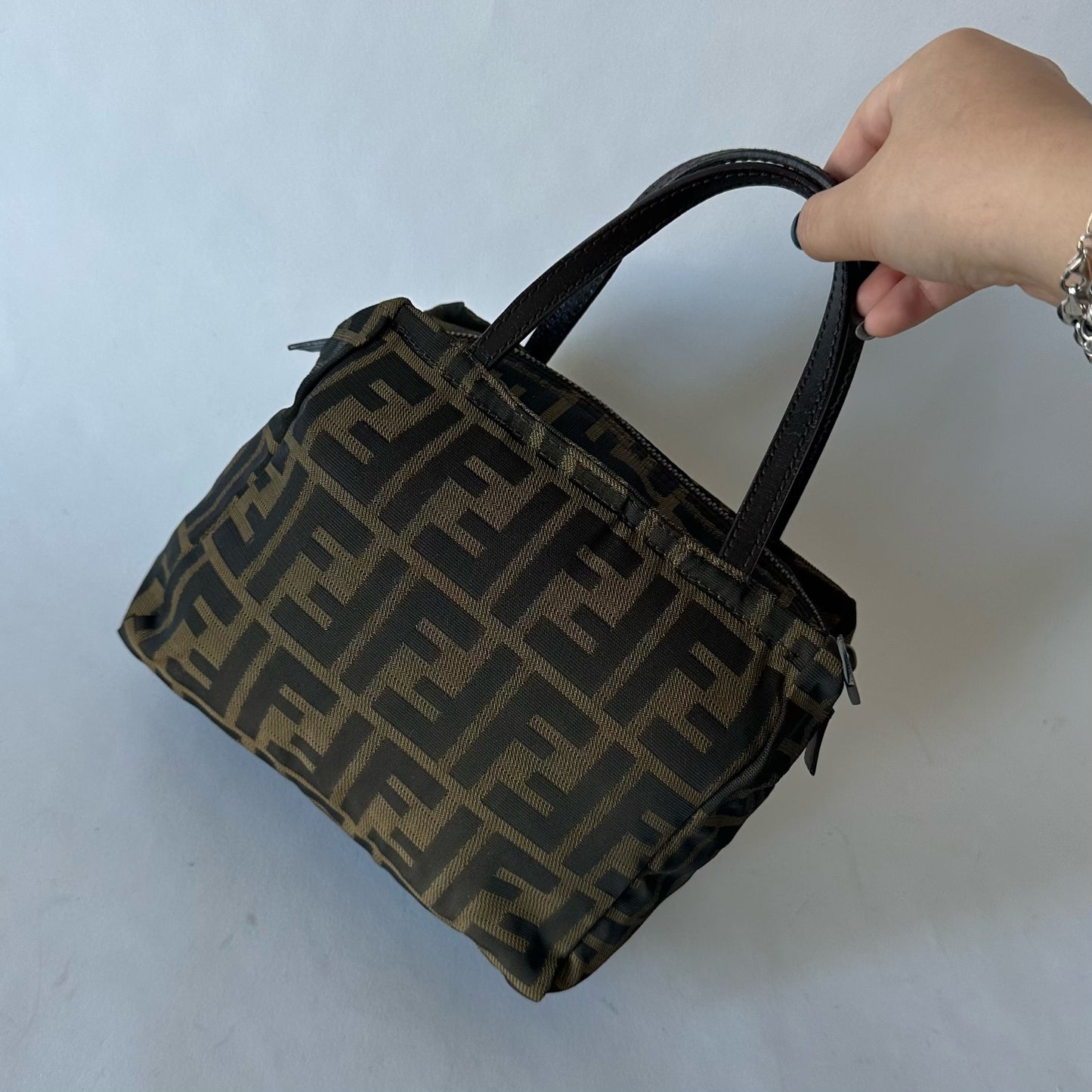 Fendi Brown Nylon Zucca Mini Top Handle Tote