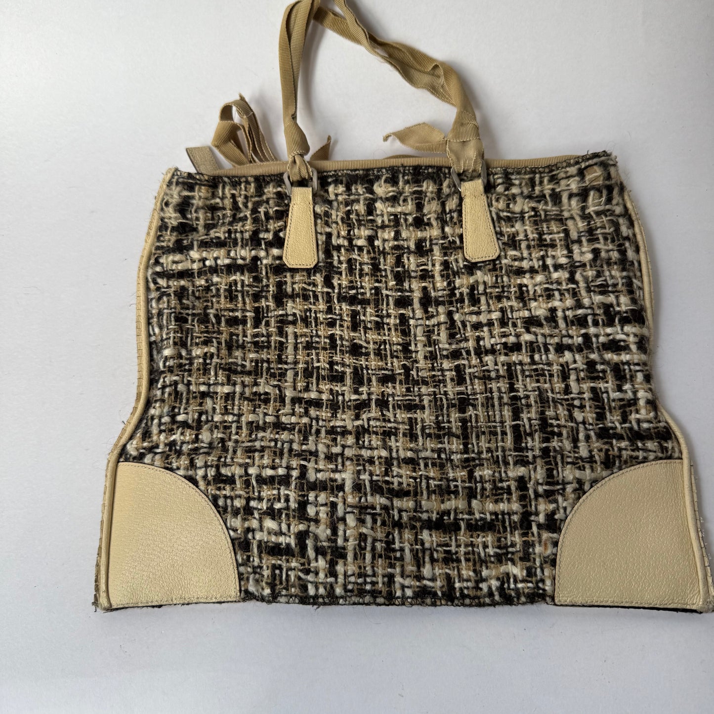 Prada Woven Tweed & Cream Leather Tweed Bag