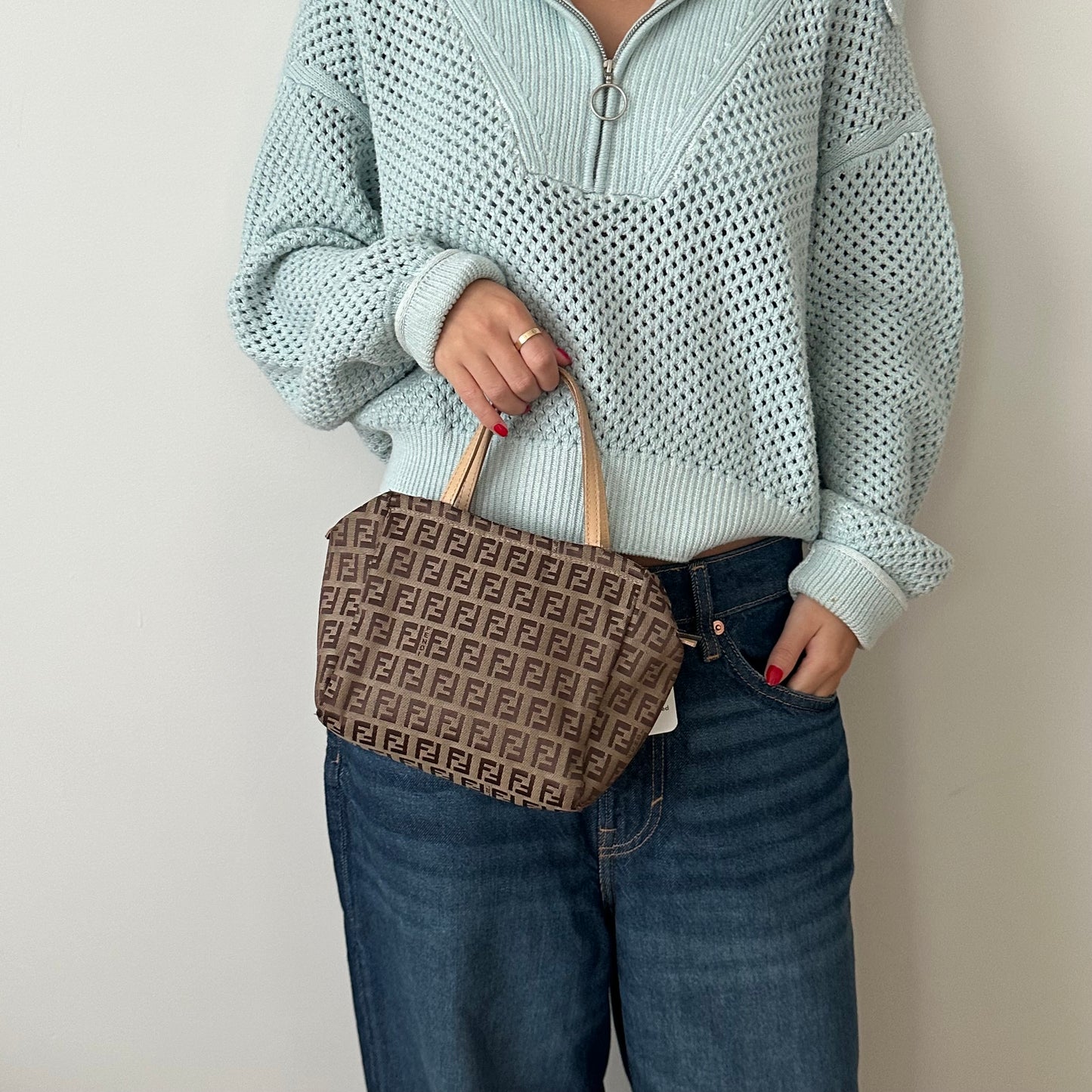 Fendi Brown Zucchino Mini Top Handle Bag