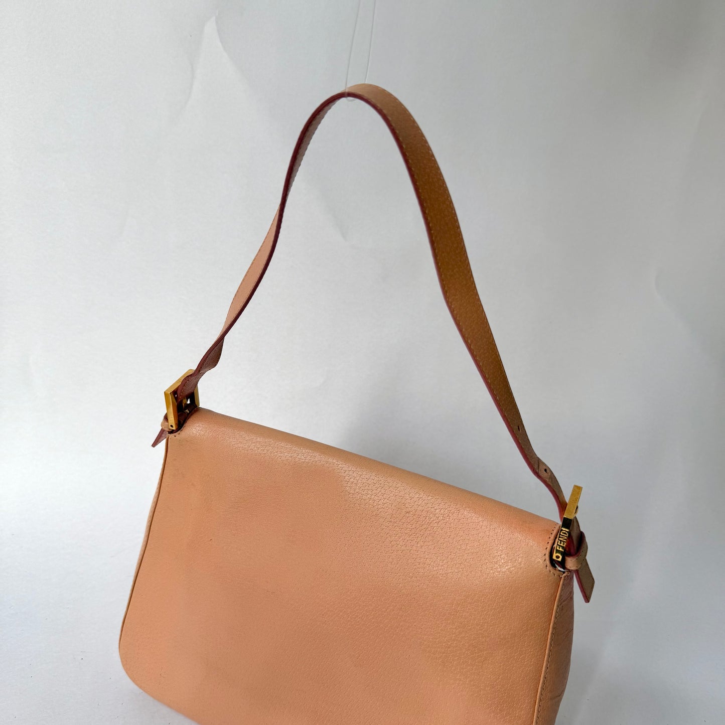 Fendi Peach Pebbled Leather Mama Baguette w/ Stone Plaque