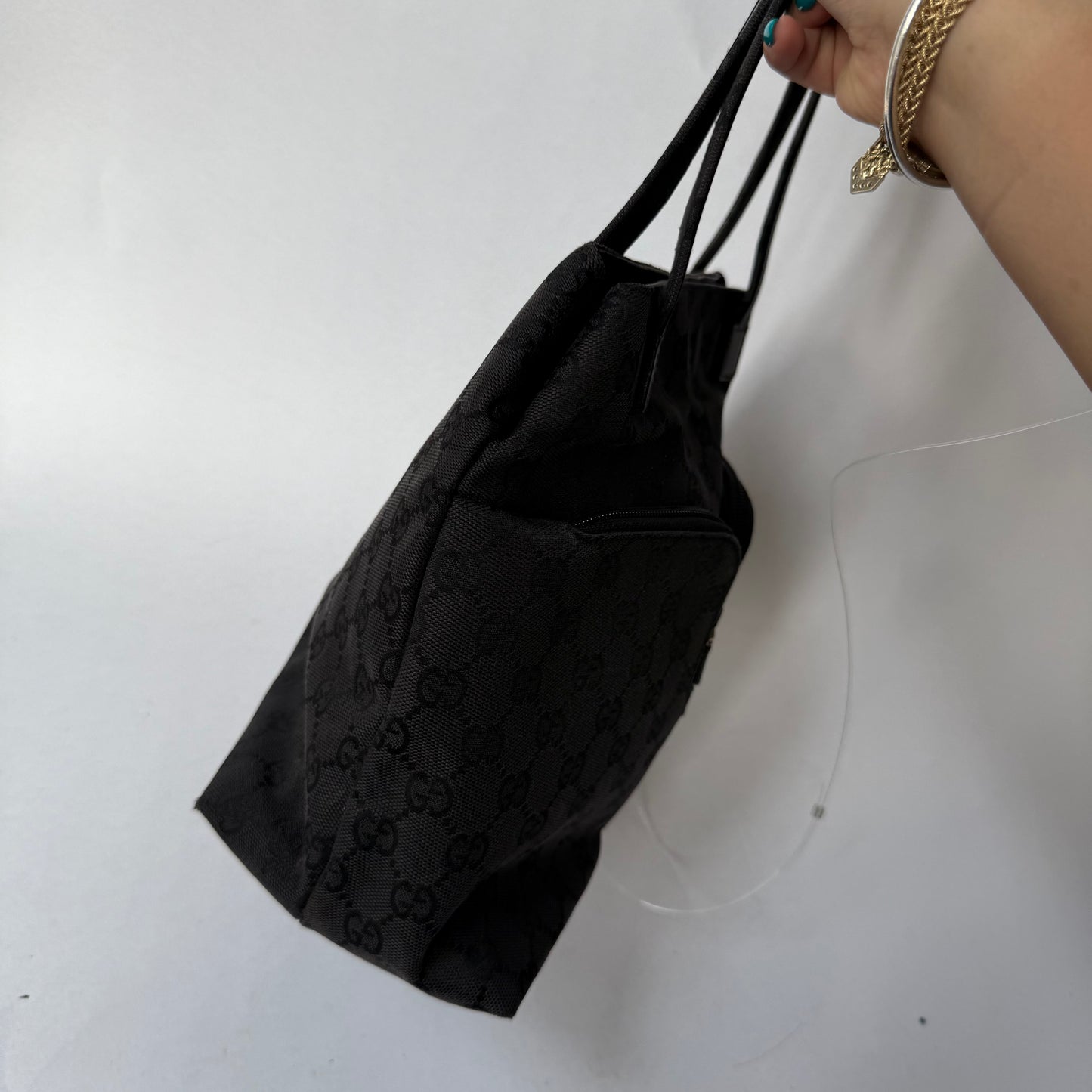 Gucci Black Monogram Canvas Pocket Shoulder Bag