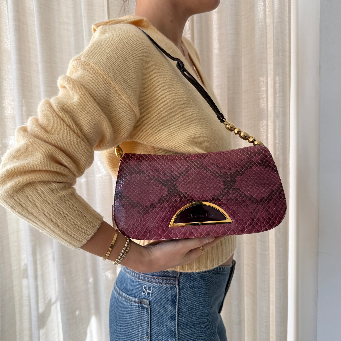 Christian Dior Pink Python Leather Malice Shoulder Bag