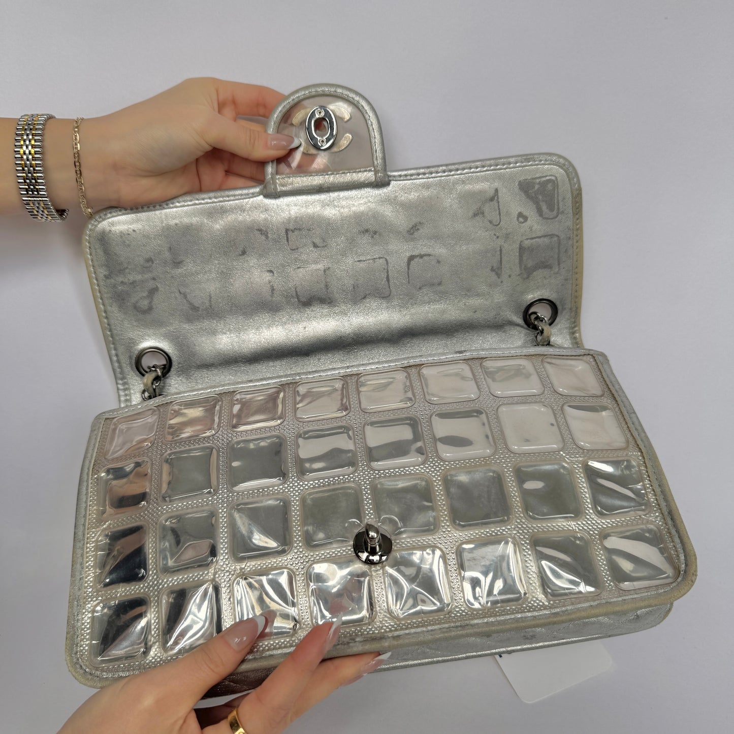 Chanel PVC & Lambskin Silver Ice Cube Flap Bag