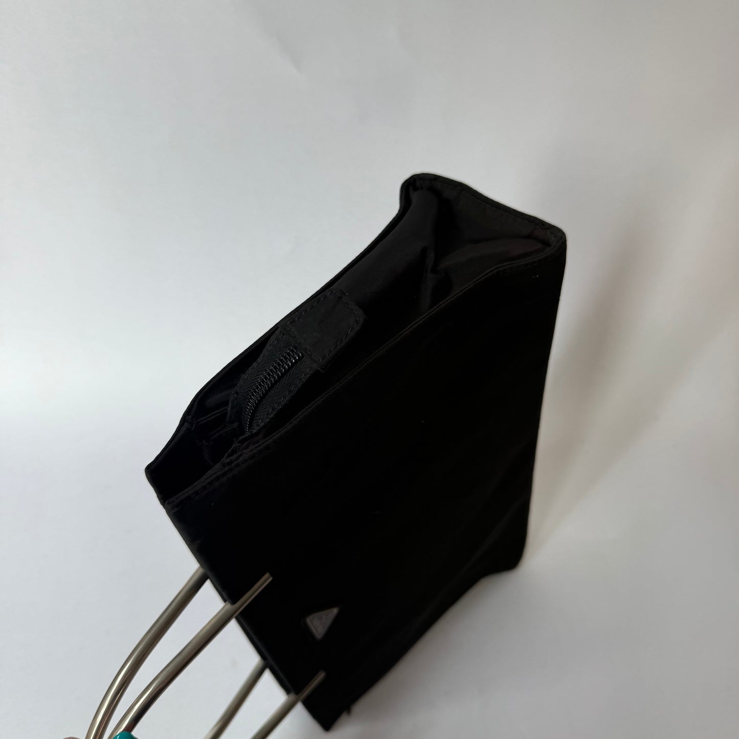 Prada Black Nylon Metal Handle E/W Tote Bag