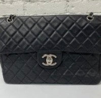 Chanel Black Caviar Vintage Jumbo Logo Flap Bag