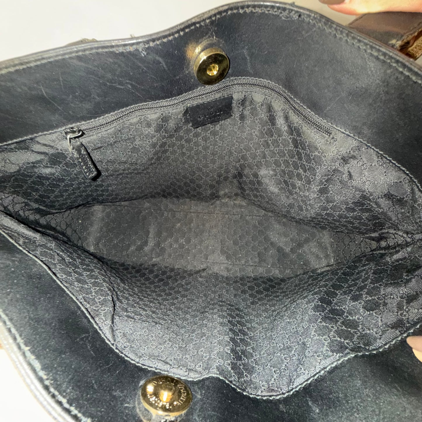 Gucci Black Leather Shoulder Bag w/ Canvas Handle