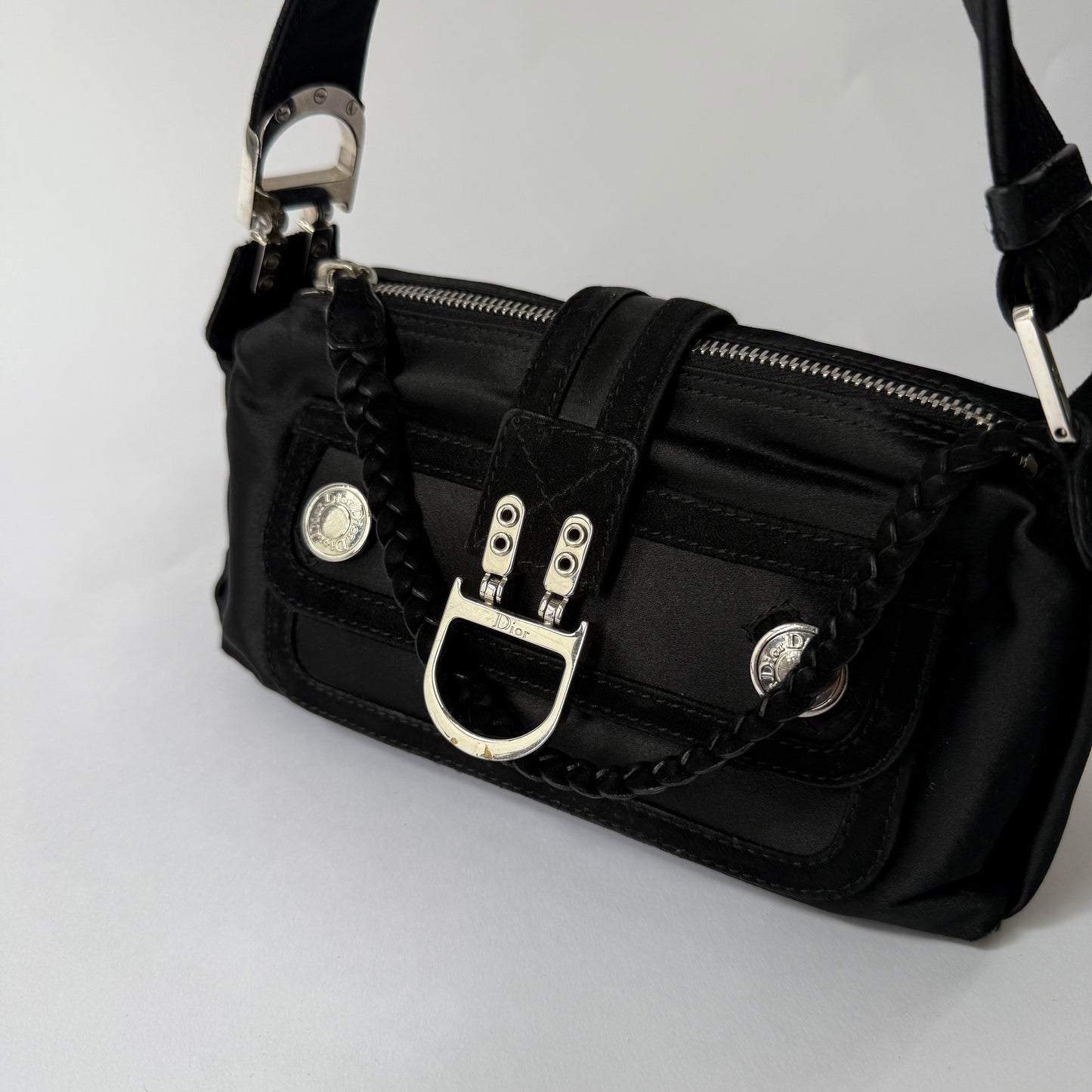 NEW Christian Dior Black Mini Satin Flight Bag