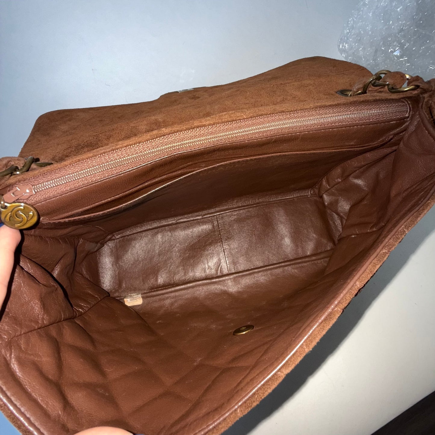 Chanel Brown Suede Antique Gold Hardware Large Flap