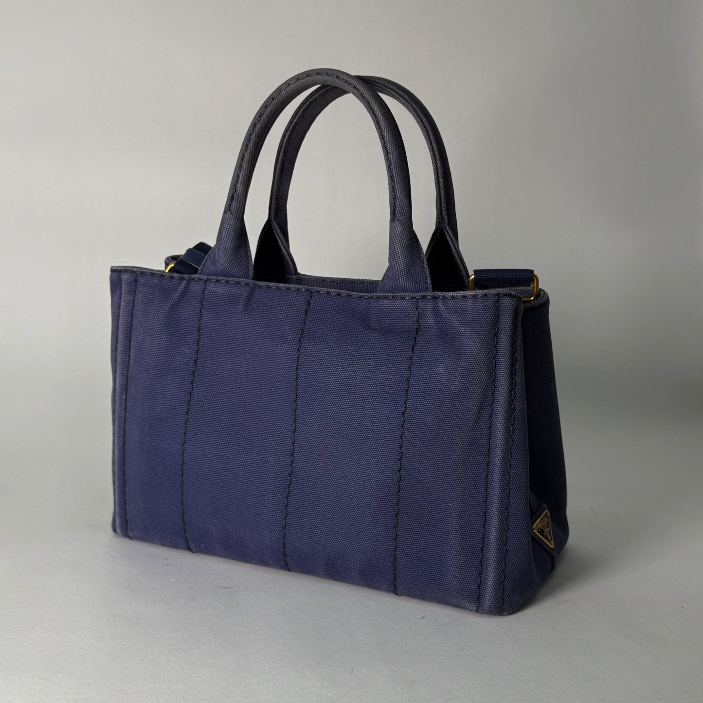 Prada Dark Blue Small Canapa Tote w/ Strap
