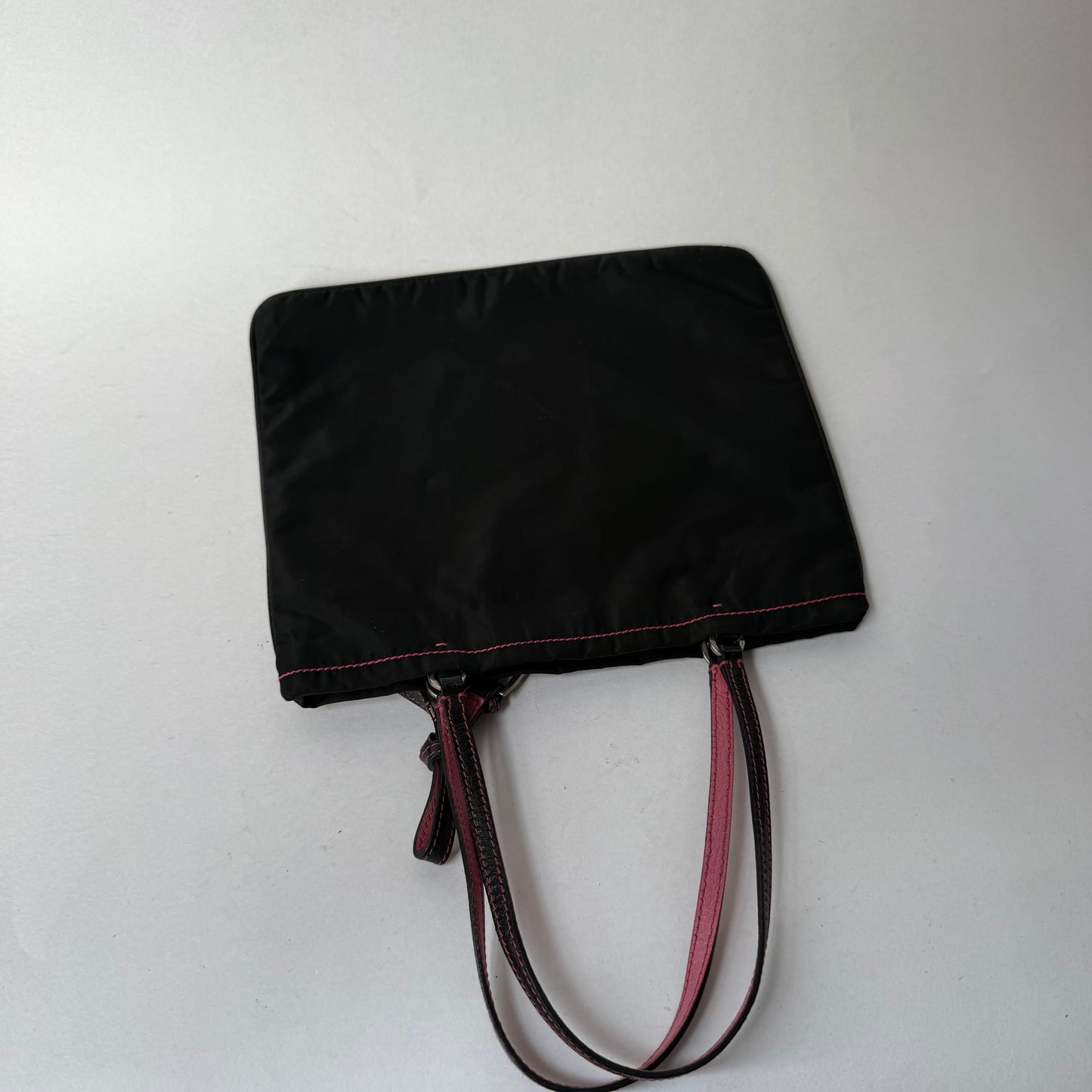 Prada Black Nylon & Pink Trim Small Tote Bag
