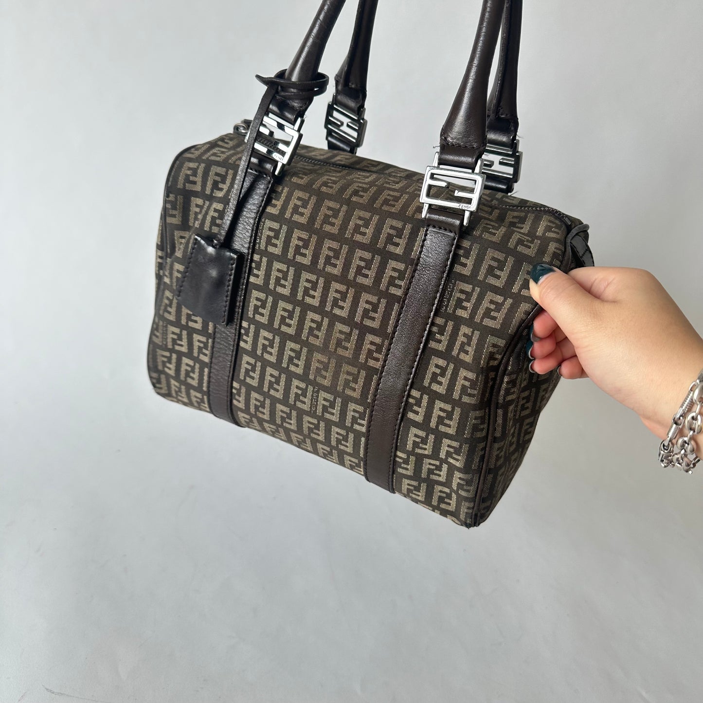 Fendi Brown Zucchino Monogram Boston Bag