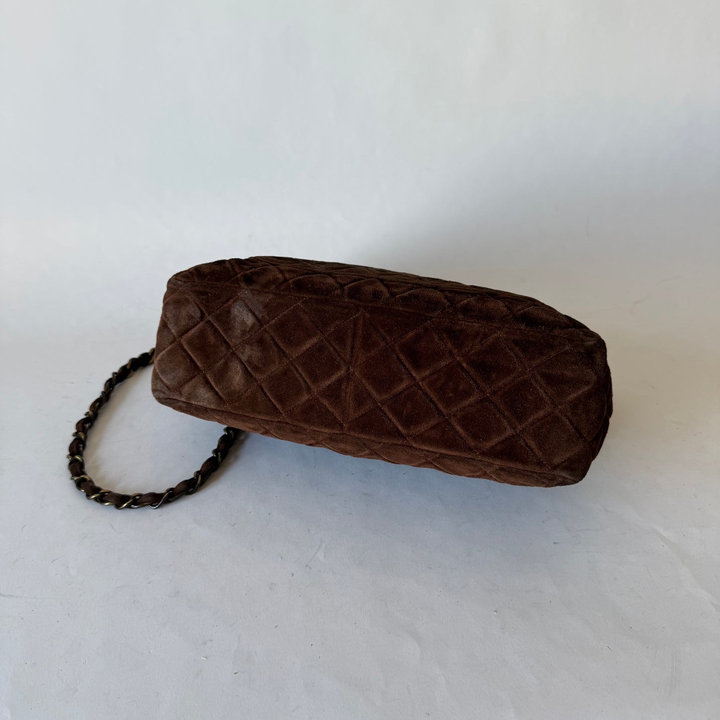 Chanel Brown Suede Antique Gold Hardware Large Flap