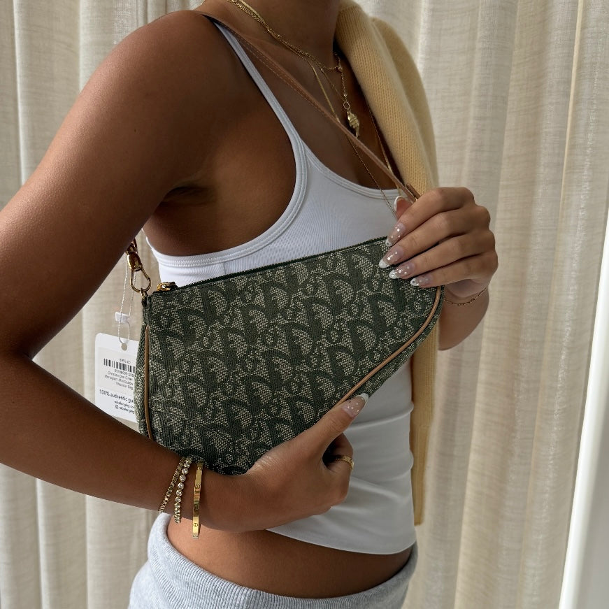 Christian Dior Green Trotter Monogram Mini Saddle Pochette Shoulder Bag