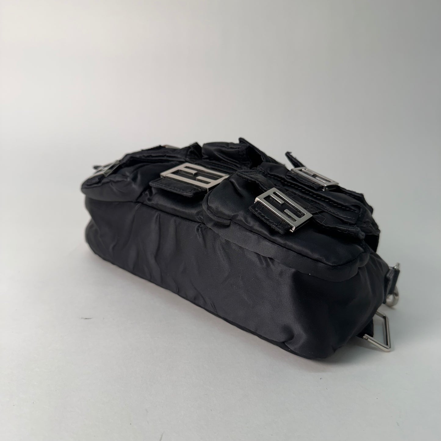 Fendi AW22 Multi Pocket Black Nylon Baguette