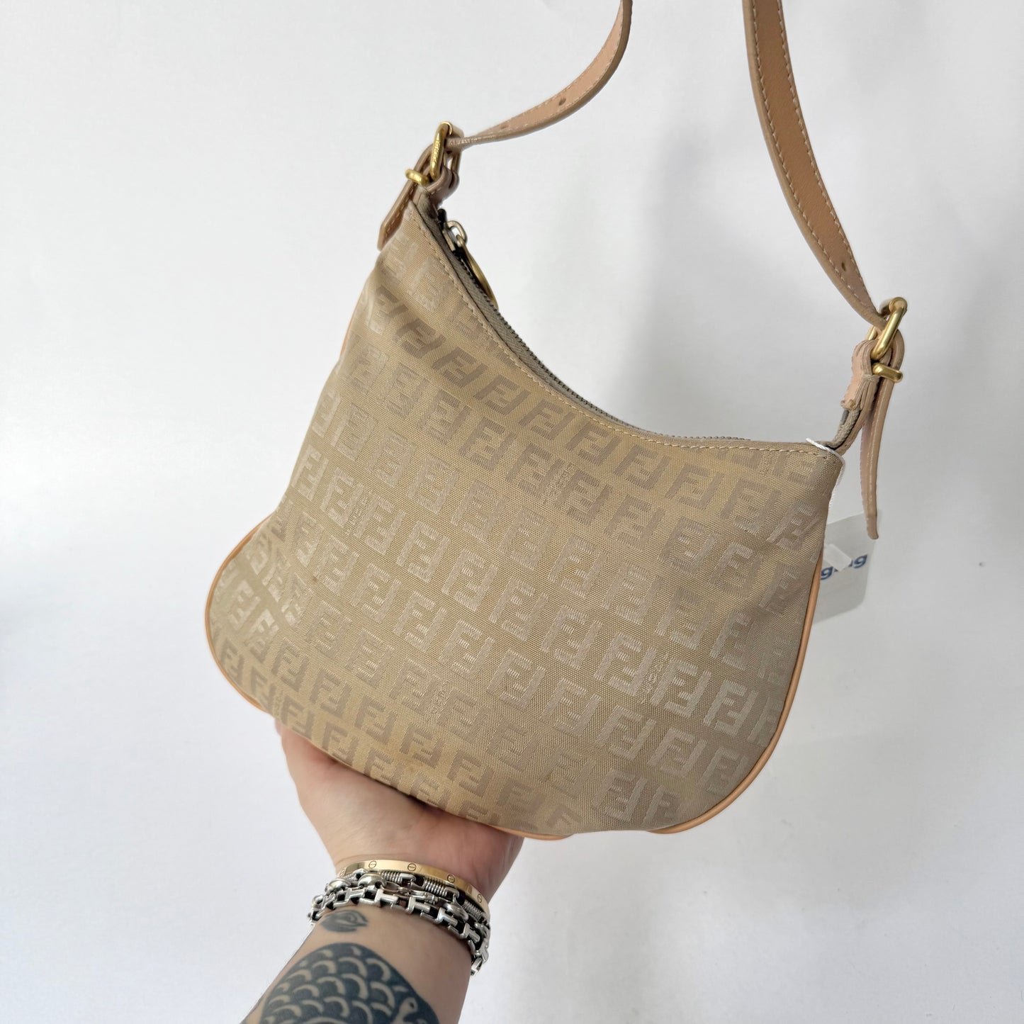 Fendi Beige Zucchino Nylon Oyster Bag