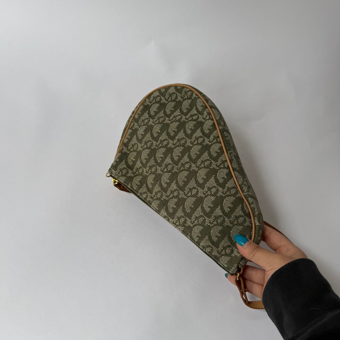 Christian Dior Green Trotter Monogram Mini Saddle Pochette Shoulder Bag
