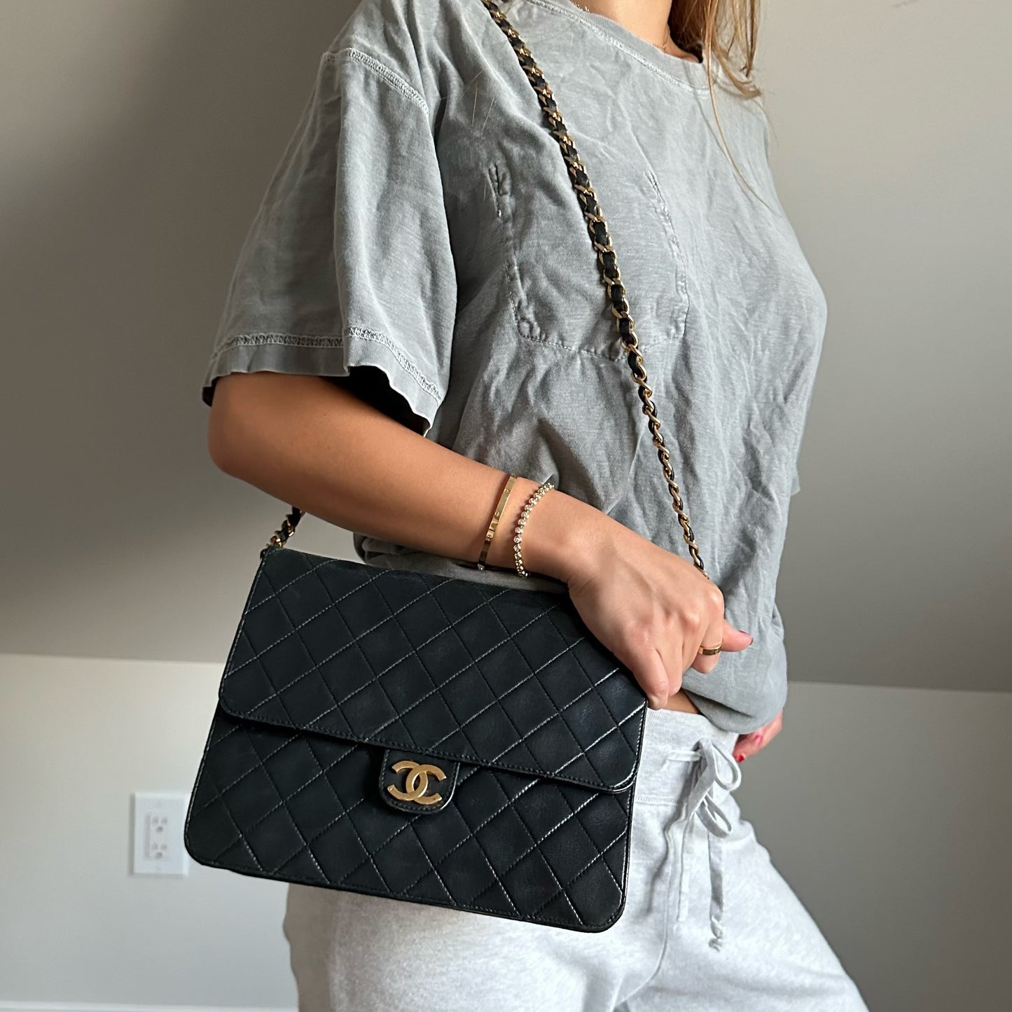 Chanel Black 80’s Quilted 18k GP Hardware Square Flap