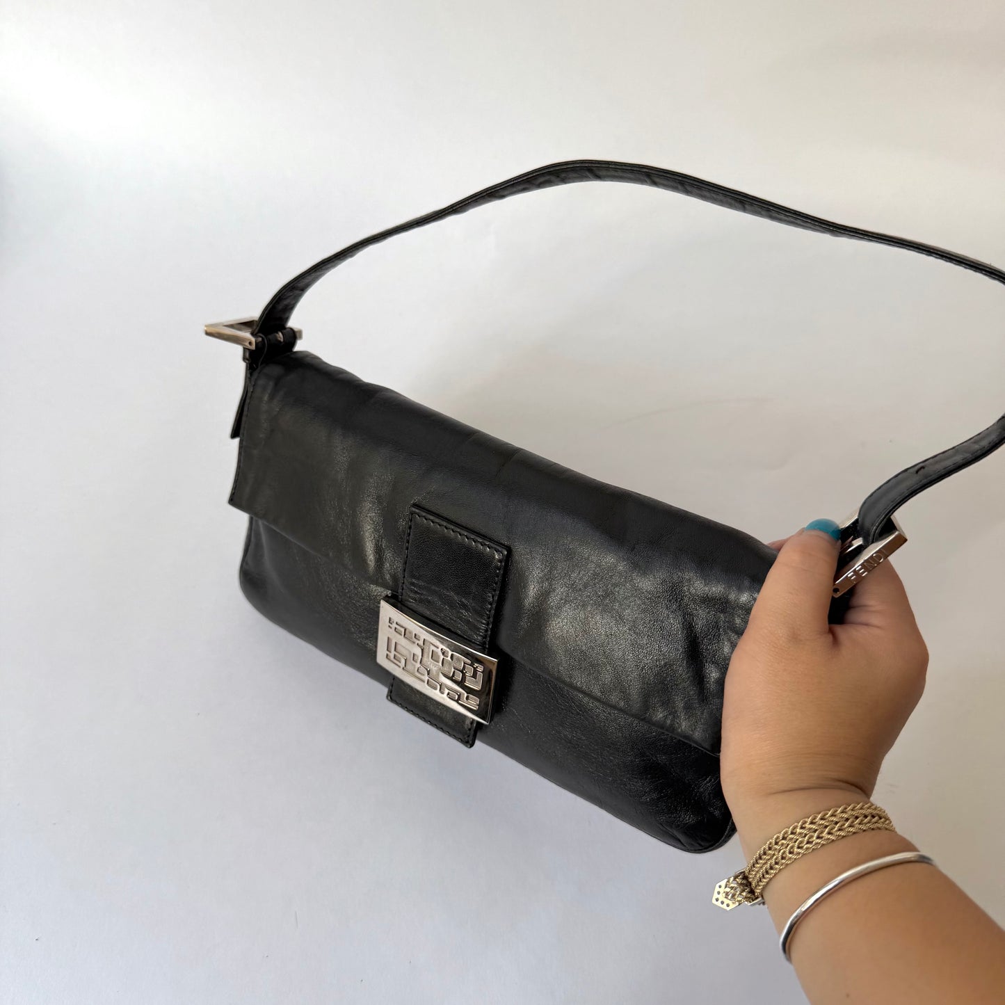 Fendi Black Leather Baguette Shoulder Bag
